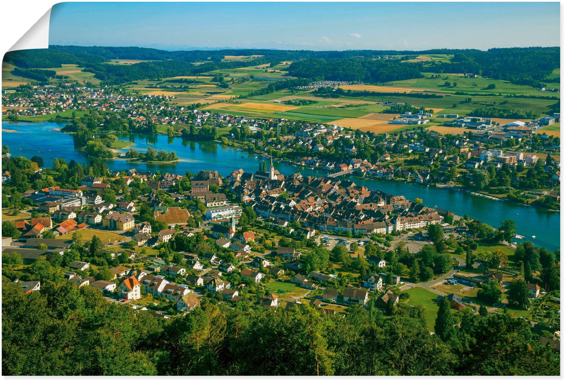 oder in Leinwandbild, Alubild, Blick Rhein, (1 Wandaufkleber über St), Schweiz Poster versch. Größen Wandbild am Artland Stein als