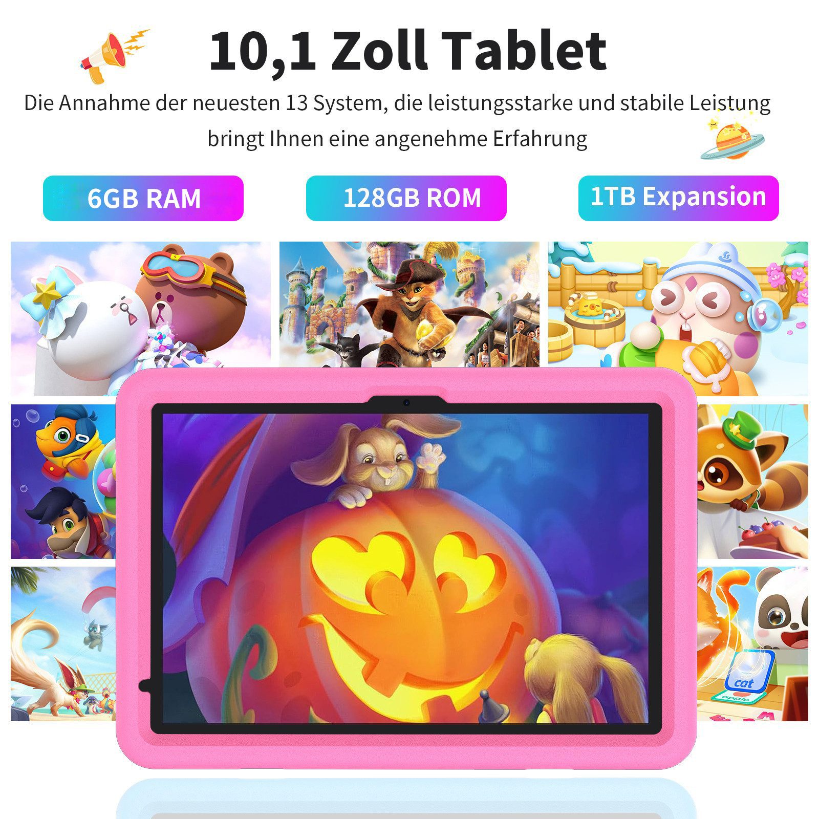 VASOUN 10-Zoll-Kindertablet, 128 GB, Kindersicherung, mit Kindersoftware Tablet (10.1 Zoll Tablet", 128 GB, 4G-Telefonie)