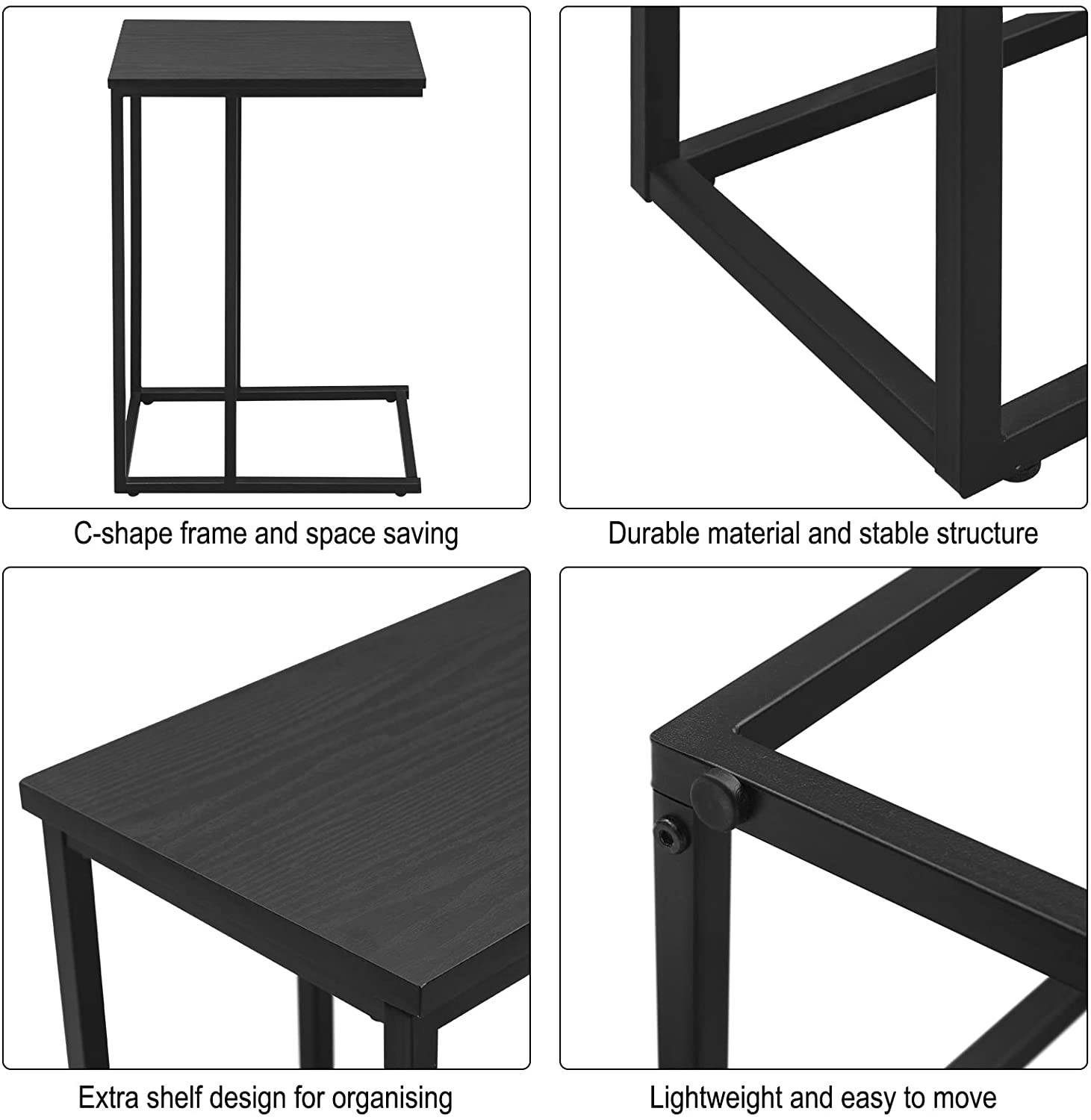 Woltu Beistelltisch | Gestell Tischplatte Sofatisch (1-St), Schwarz Metall aus MDF Schwarz aus