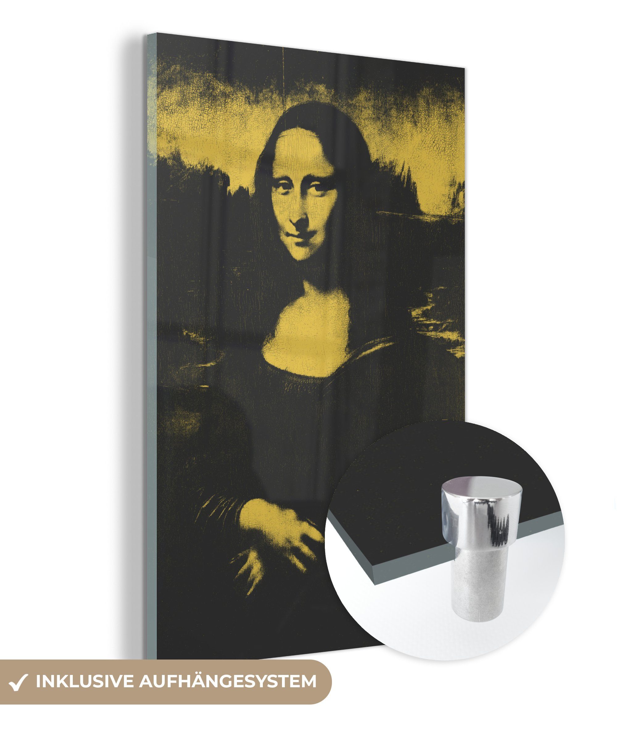 MuchoWow Acrylglasbild Mona Lisa - Leonardo da Vinci - Gelb - Schwarz, (1 St), Glasbilder - Bilder auf Glas Wandbild - Foto auf Glas - Wanddekoration bunt | Bilder
