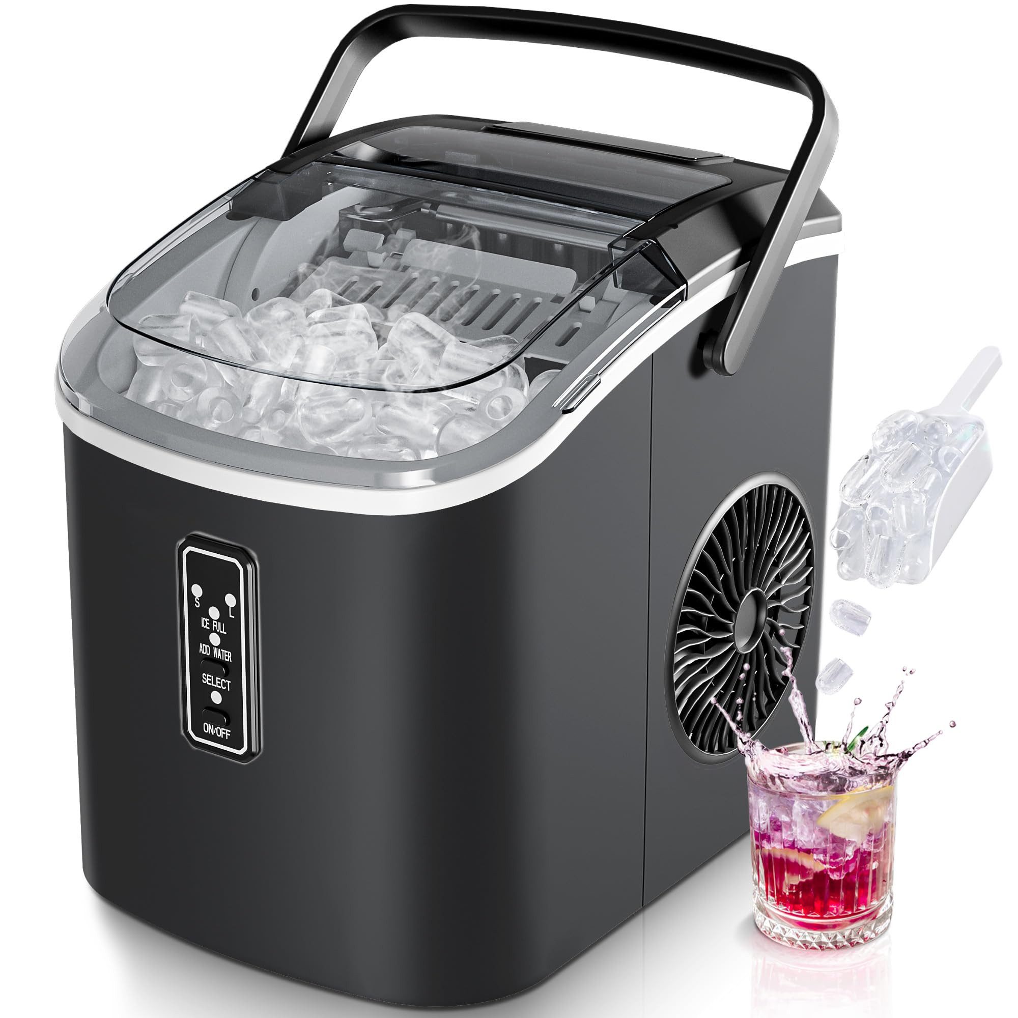 EUHOMY Eiswürfelmaschine Eiswuerfelmaschine 12 kg/24h, Bullet-Eiswuerfel, Selbstreinigend, selbstreinigend, tragbarer,für Zuhause, Küche und Büro