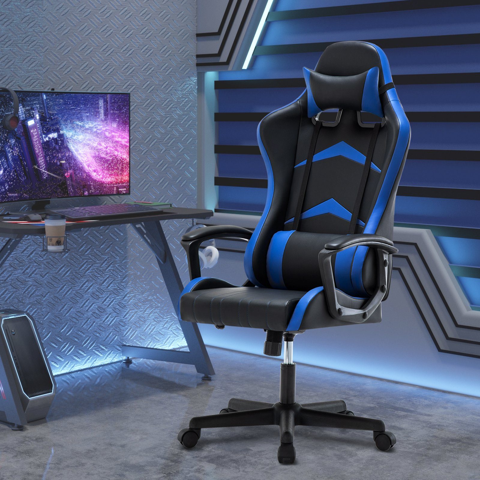 Intimate Schreibtischstuhl Heart WM hoher blau mit Gaming-Stuhl Verstellbarer Rückenlehne Ergonomischer