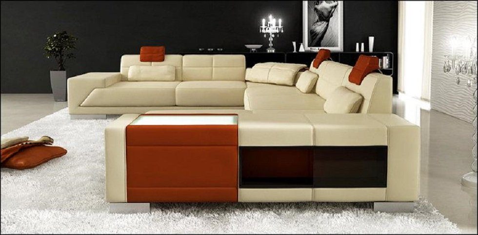 JVmoebel Ecksofa XXL BIG Wohnlandschaft U Form Ecksofa Sofa Couch Polster Leder, Made in Europe Beige/Orange