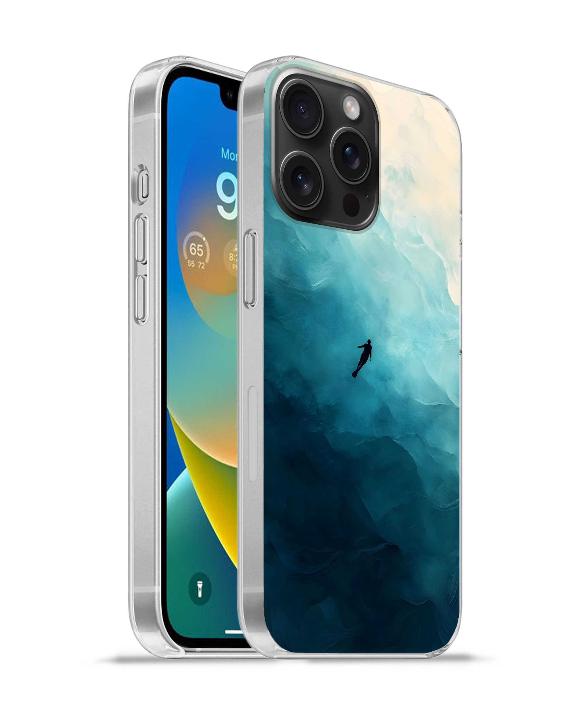 MuchoWow Handyhülle für Apple iPhone 15 Pro Max Meer - Silhouette - Abstrakt - Blau, Smartphone-Bumper, Print, Handy Schutzhülle Dünn