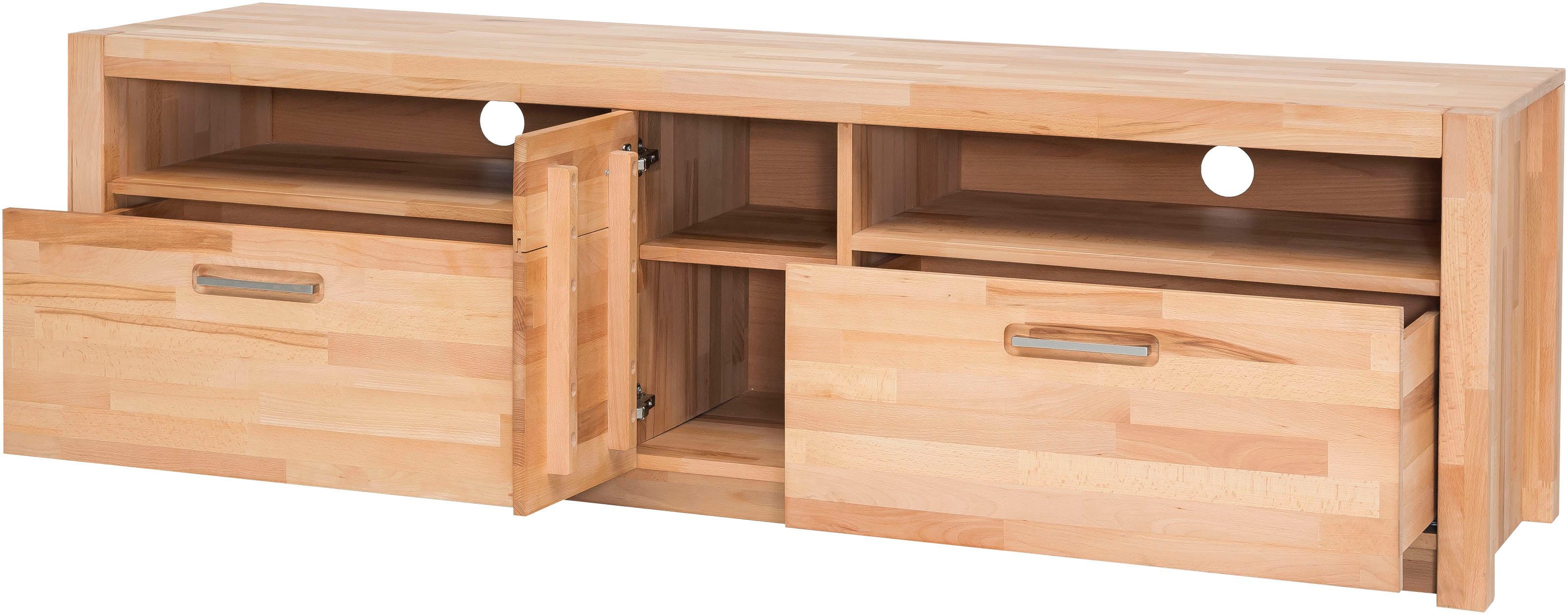 MCA living Lowboard Fenja TV-Element, Kommode,TV-Möbel,Breite 185 cm (Set, 1 St., 1 Stück), Massivholz, 2 Schubkästen, 2 offene Fächer, 1 Tür, TV-Größe 70 Zoll