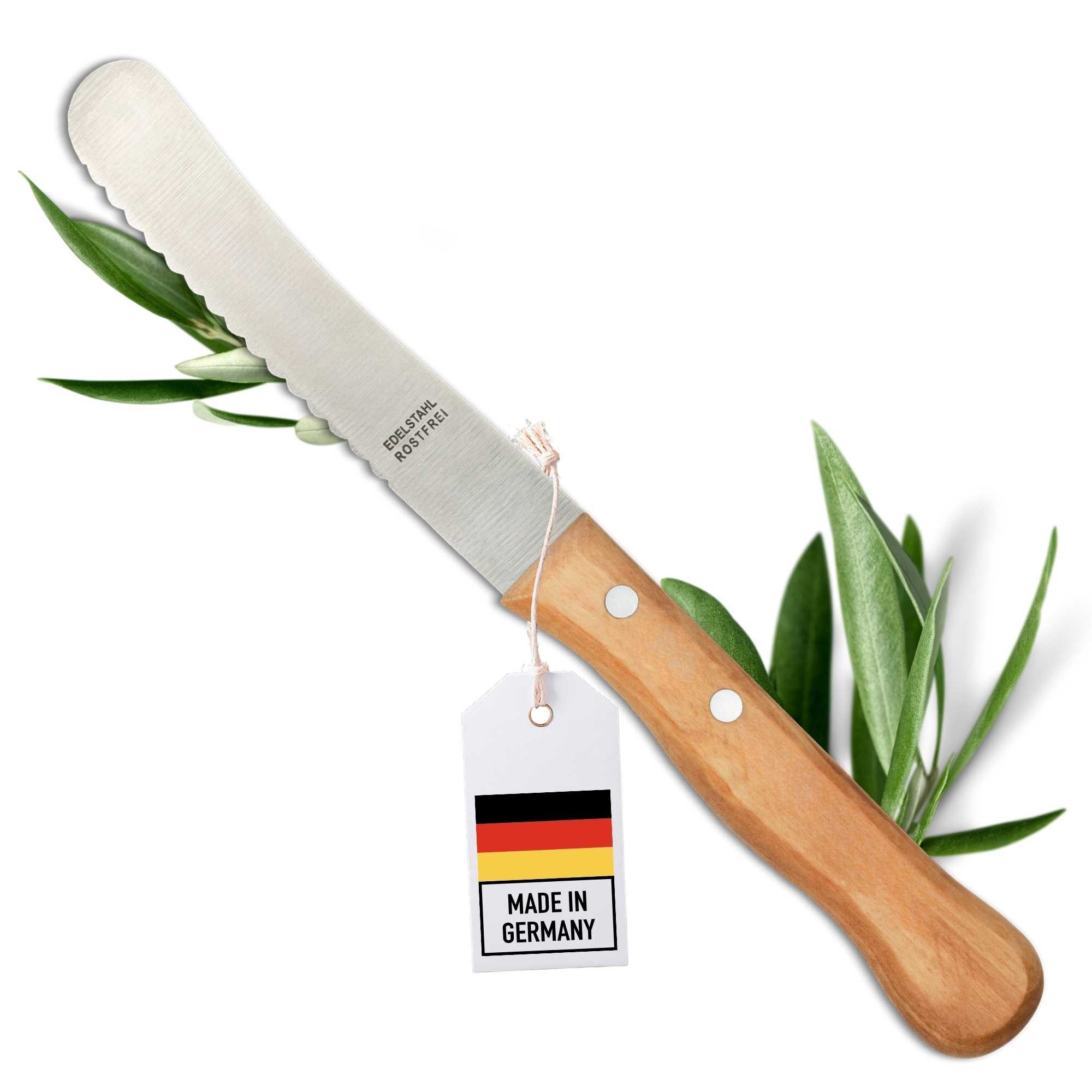 OLIQUE Brötchenmesser aus Olivenholz - Hochwertiges Solinger Buckelsmesser
