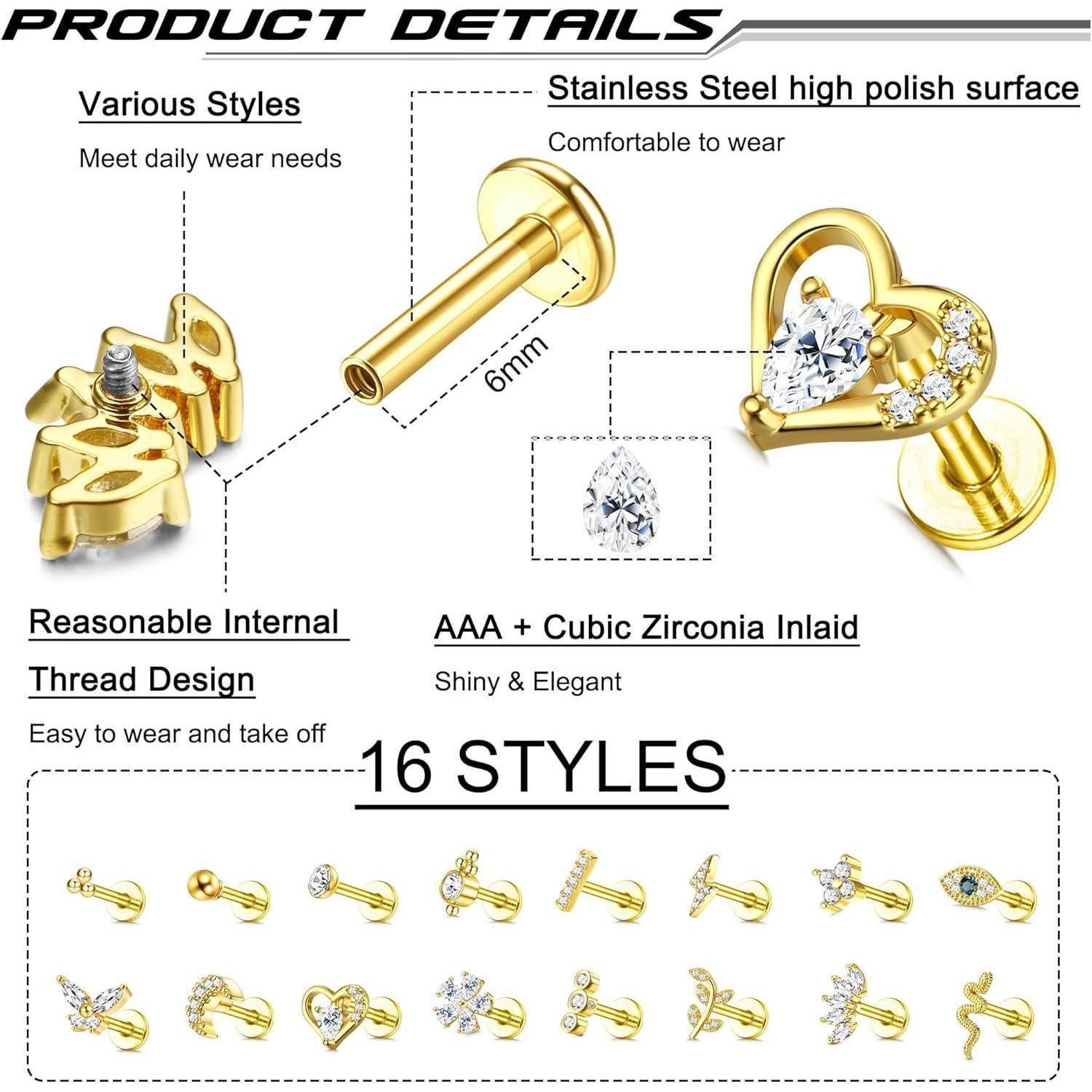LuxusKollektion Piercing-Set 16G Helix Tragus Piercing Knorpel Ohrringe Dam günstig online kaufen