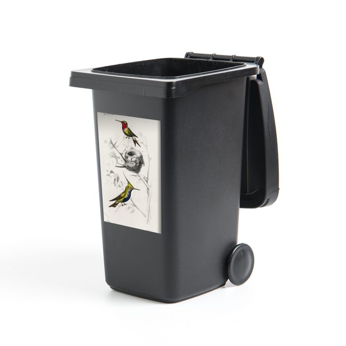 MuchoWow Wandsticker Vogel - Vintage - Zweig (1 St) Mülleimer-aufkleber Mülltonne Sticker Container Abfalbehälter
