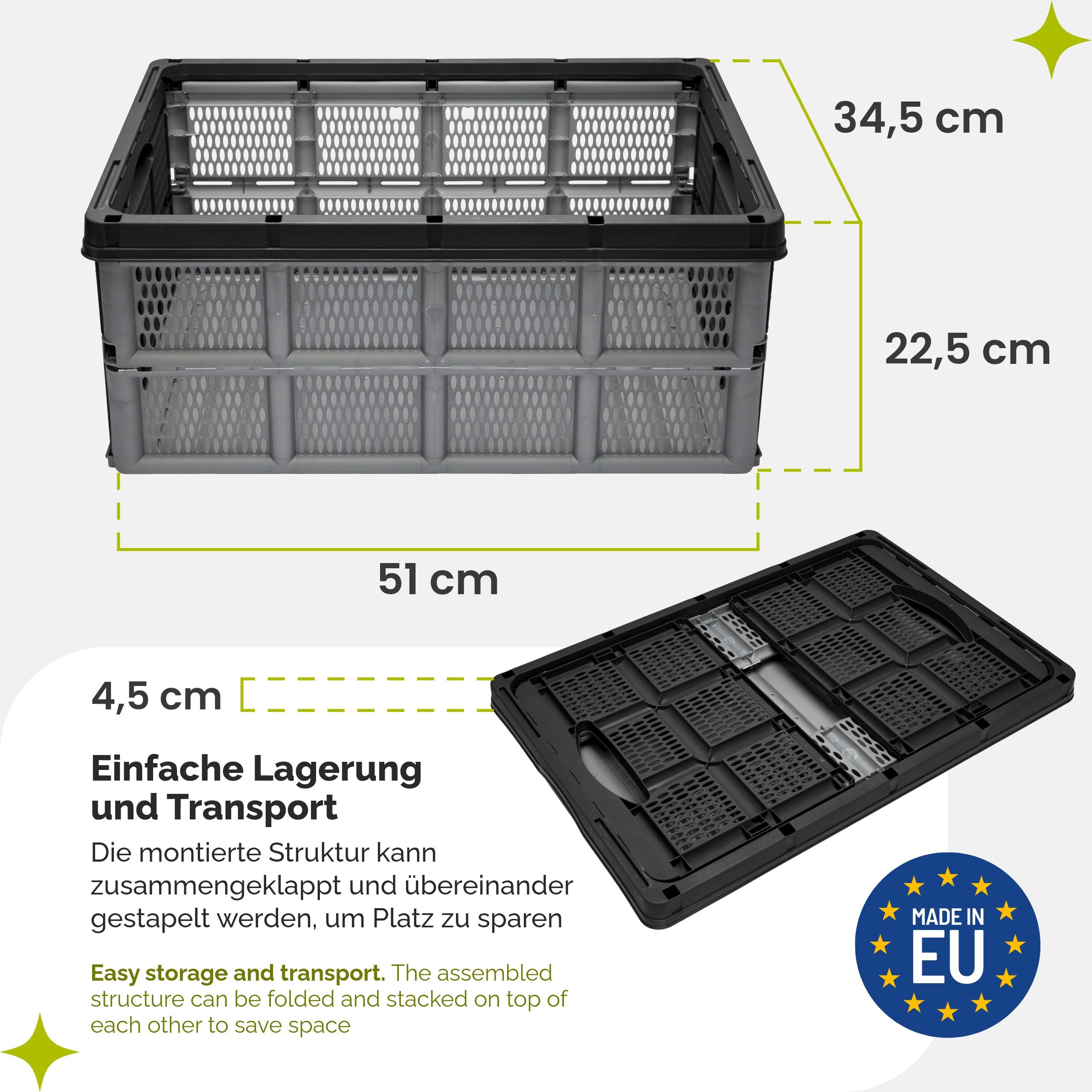 Garronda Faltbox faltbare Klappbox 51 x 34,5 x 22,5 cm aus Kunststoff HDPE GD-0188 (1 St) – Bild 2 von 5