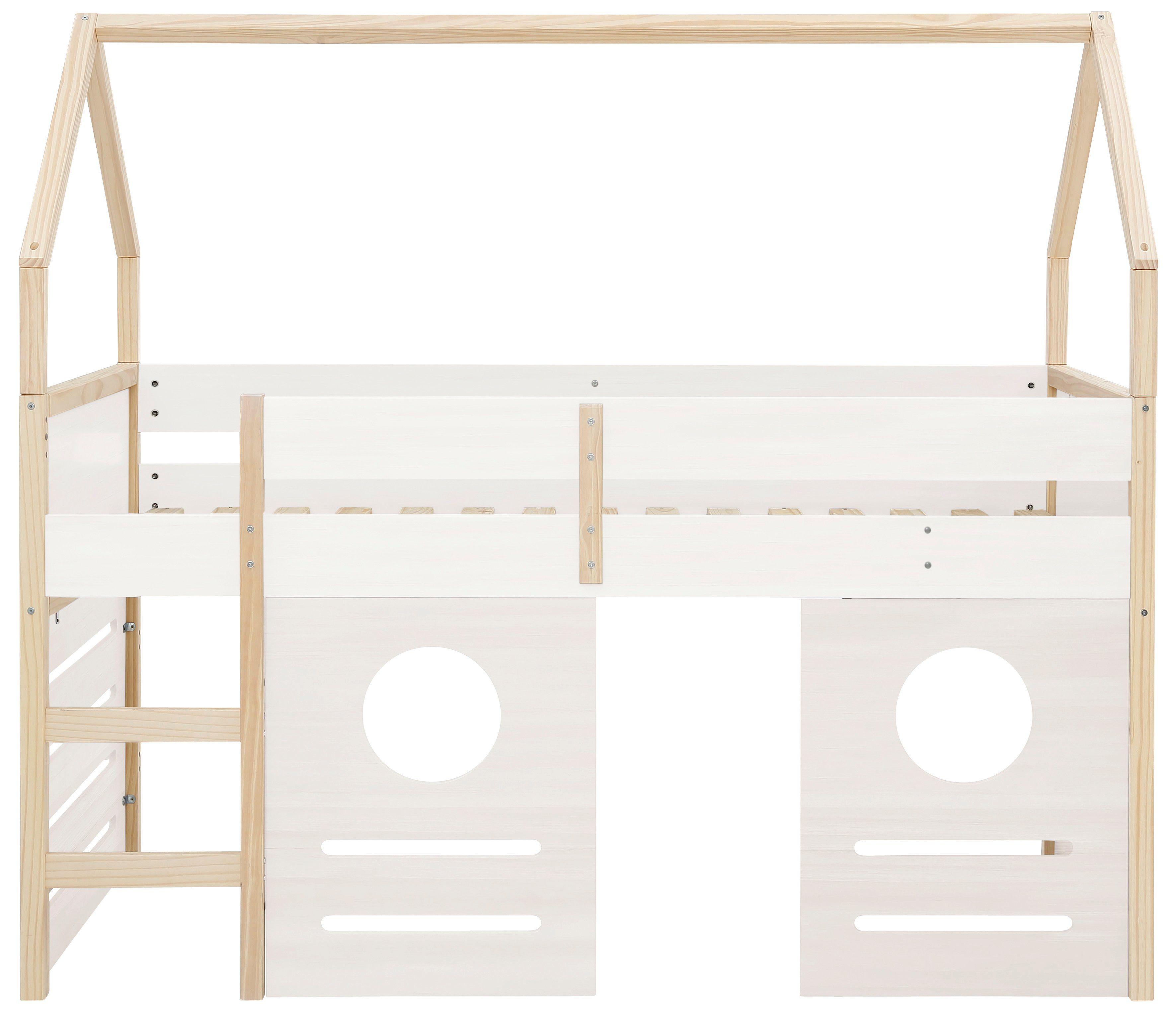Lüttenhütt Hochbett Janne Kiefernholz, Einzelbett, inklusive Holzleiter, Liegefläche 90x200 cm