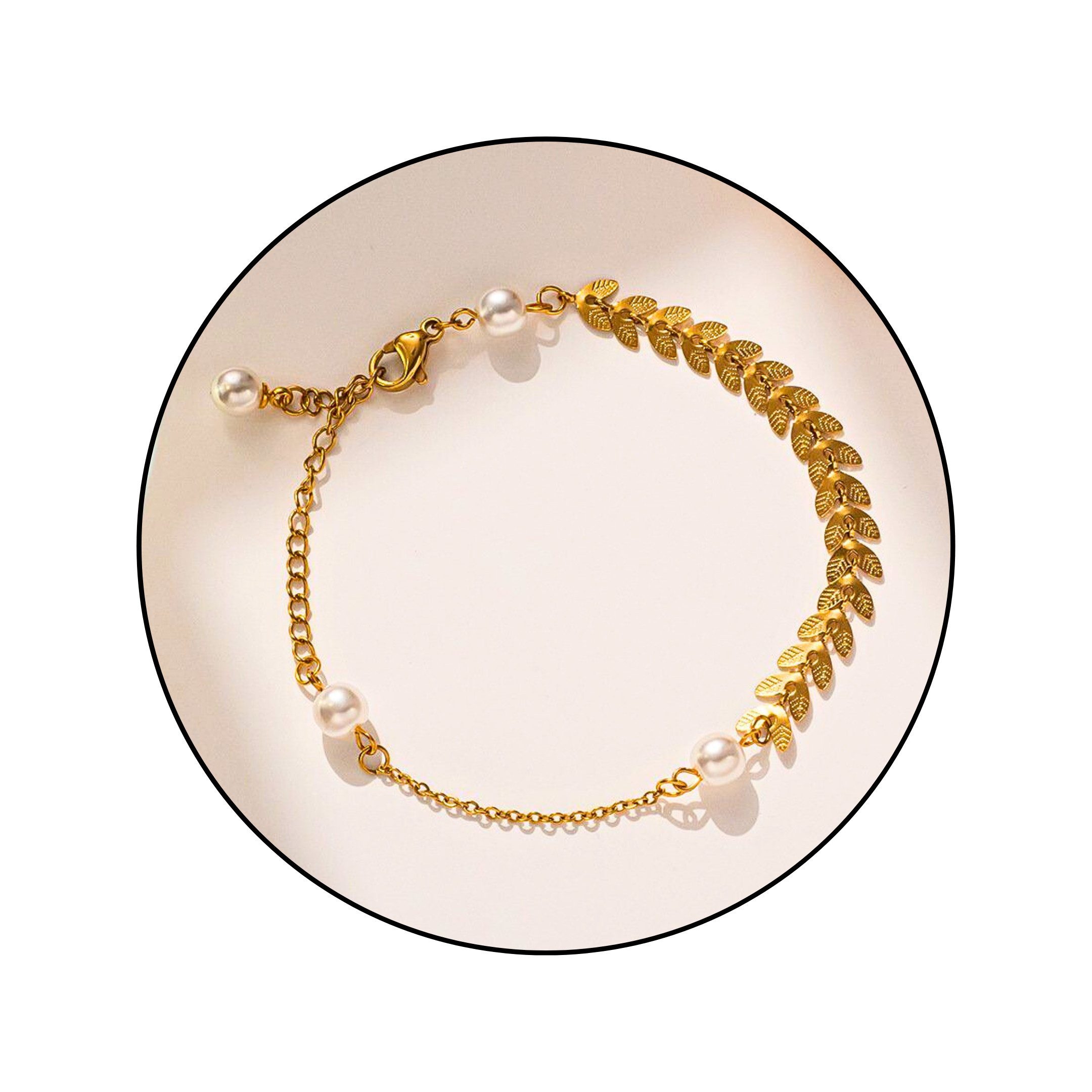 GOLDKLEIN Edelstahlarmband Perlen Lorbeerblatt Edelstahl Gold Schmuck, Ange günstig online kaufen
