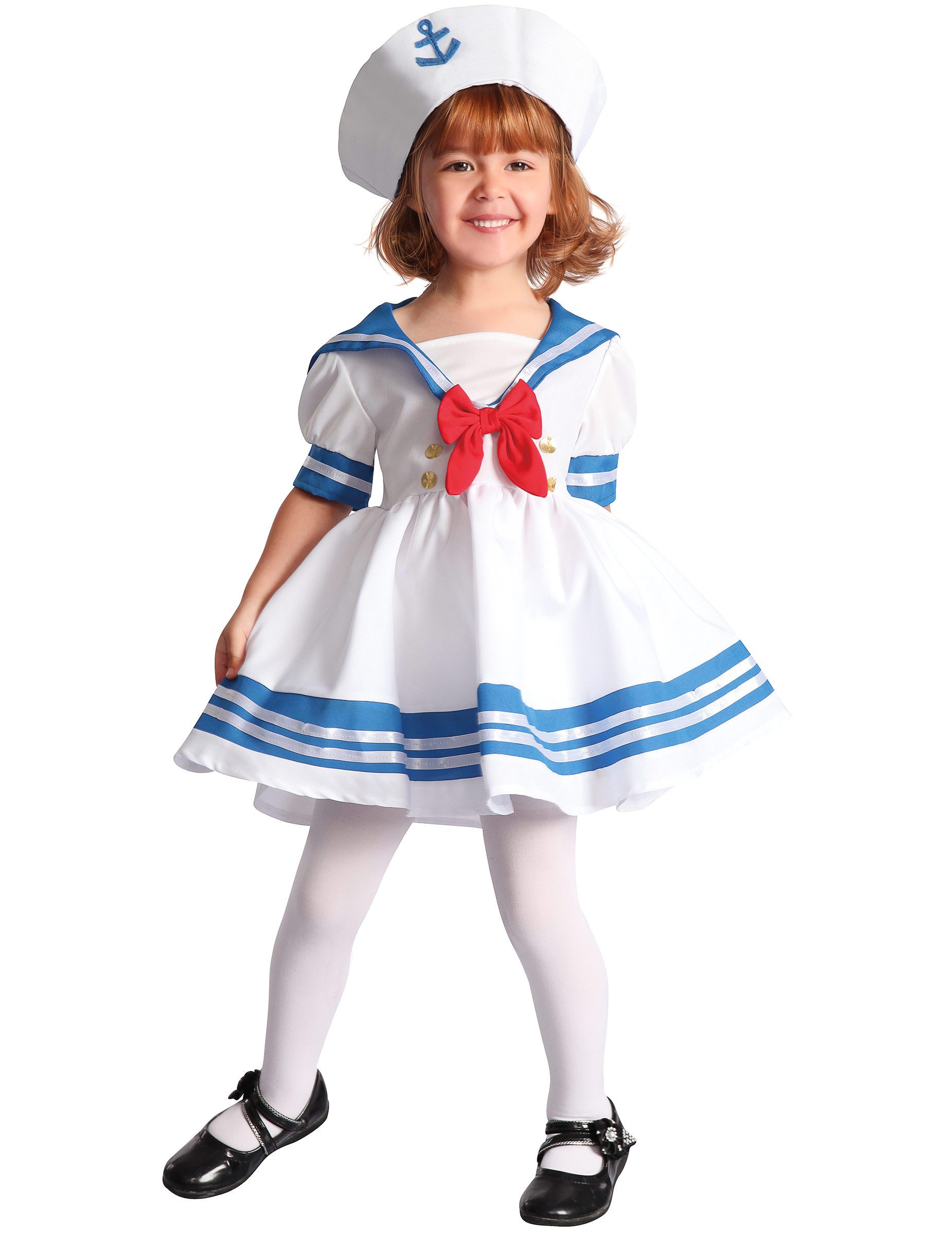 JADEO Kostüm Süsses Matrosin-Kostüm für Mädchen Berufskostüm für Kinder weiss-blau
