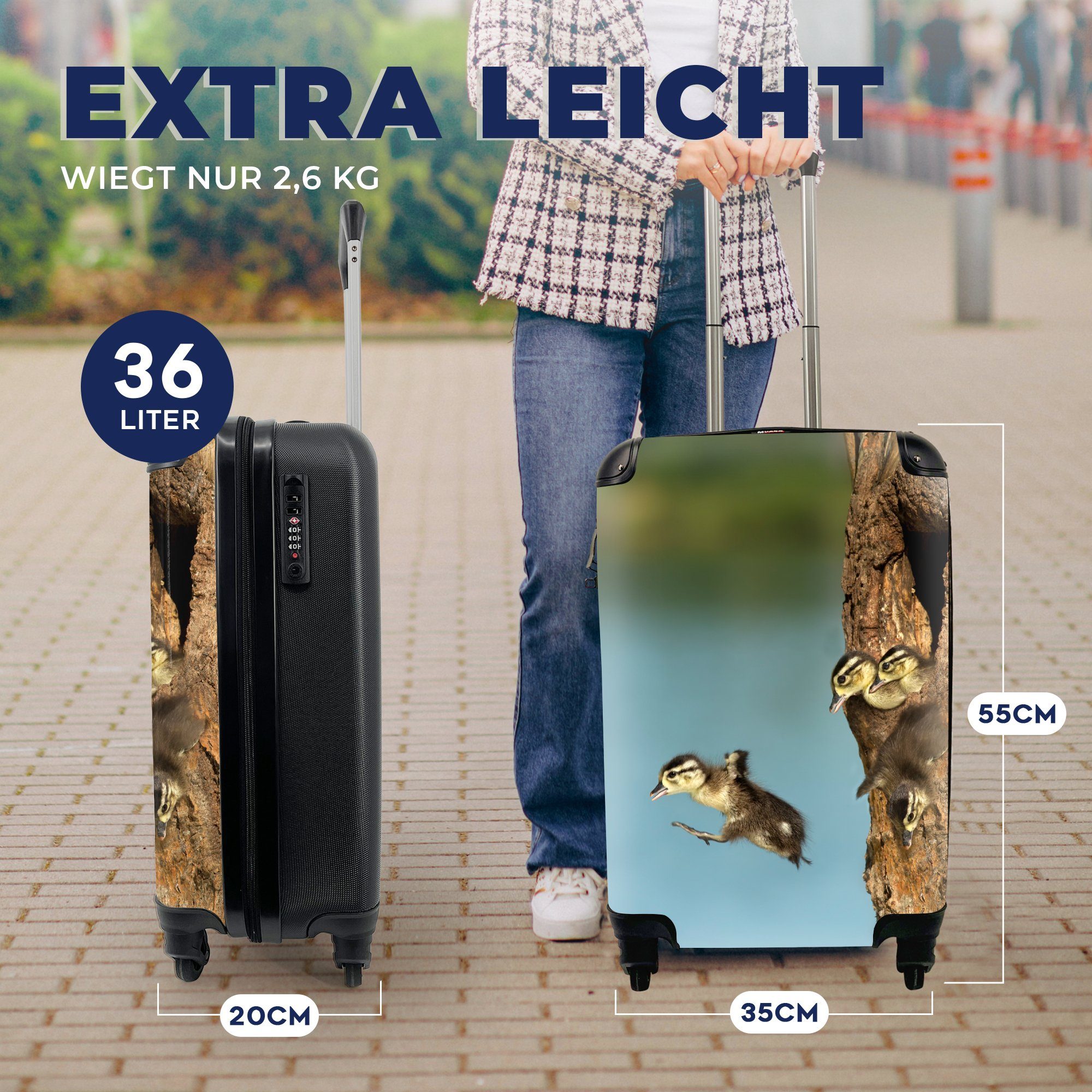 mit für - 4 Jung rollen, Reisetasche MuchoWow Vögel Baum, Trolley, Rollen, Reisekoffer Ferien, - Handgepäckkoffer Handgepäck