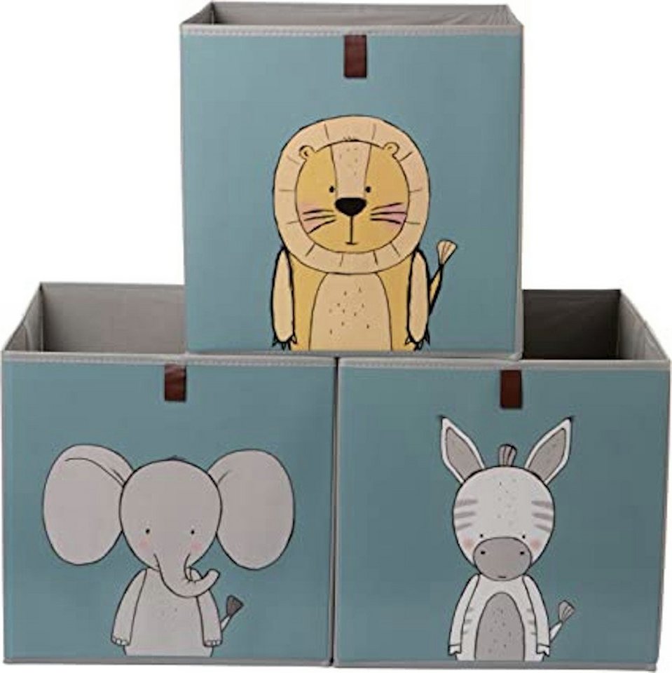 Centi Faltbox Aufbewahrungsboxen Kinder, Spielzeugkiste für Kallax Regal  (Spar Set, 3 St., 33x33x33 cm, grau/türkis), Perfekt für Würfelregale,  aufbewahrung Kinderzimmer, abwaschbar