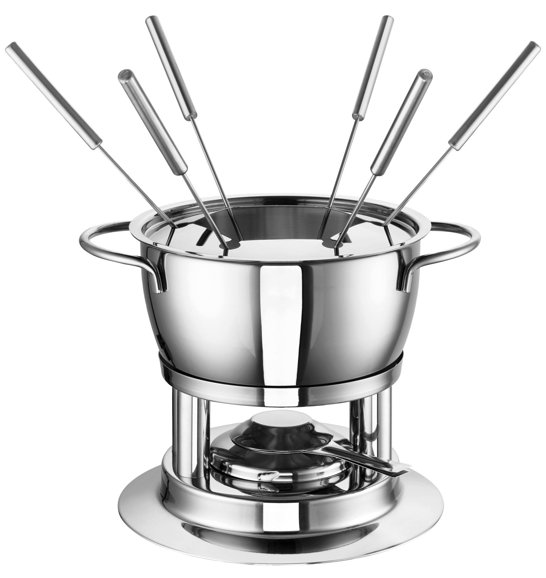 ROHE Germany Fonduetopf Fondue Fiona, Edelstahl 18/10 (Inklusive Topf, Gabeln, Brenner, 6 Fonduegabeln, Pastenbrenner), 6 Fonduegabeln mit Ziffern, Innenskalierung als Dosierhilfe