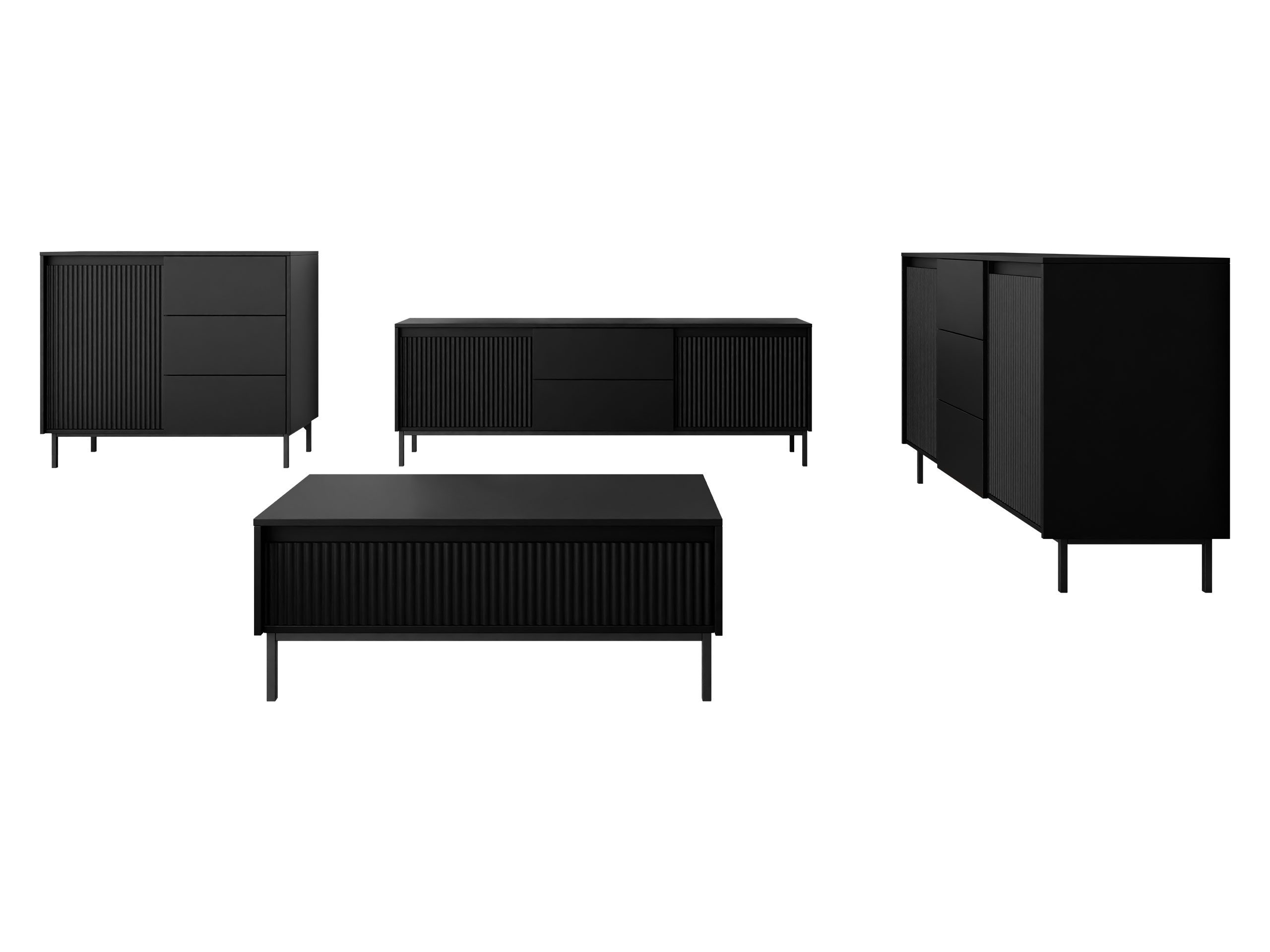 MIRJAN24 Wohnzimmer-Set Ozmi I, (2x Kommode, TV-Lowboard, Couchtisch), Griffloses Öffnungssystem push to open