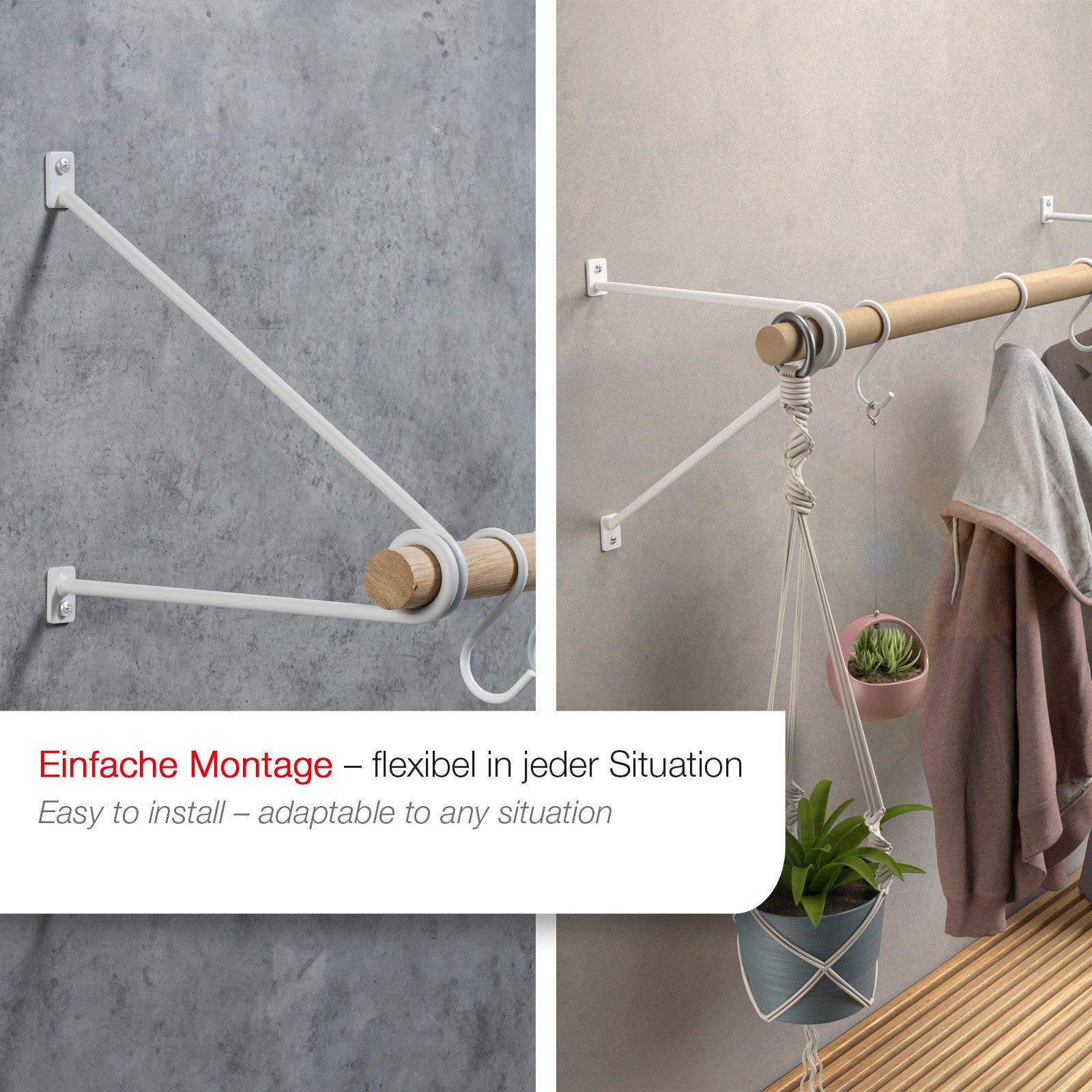 SO-TECH® Wandgarderobe 260 x 250 mm mit Ø 30 mm Kleiderstange aus Holz (Spa günstig online kaufen