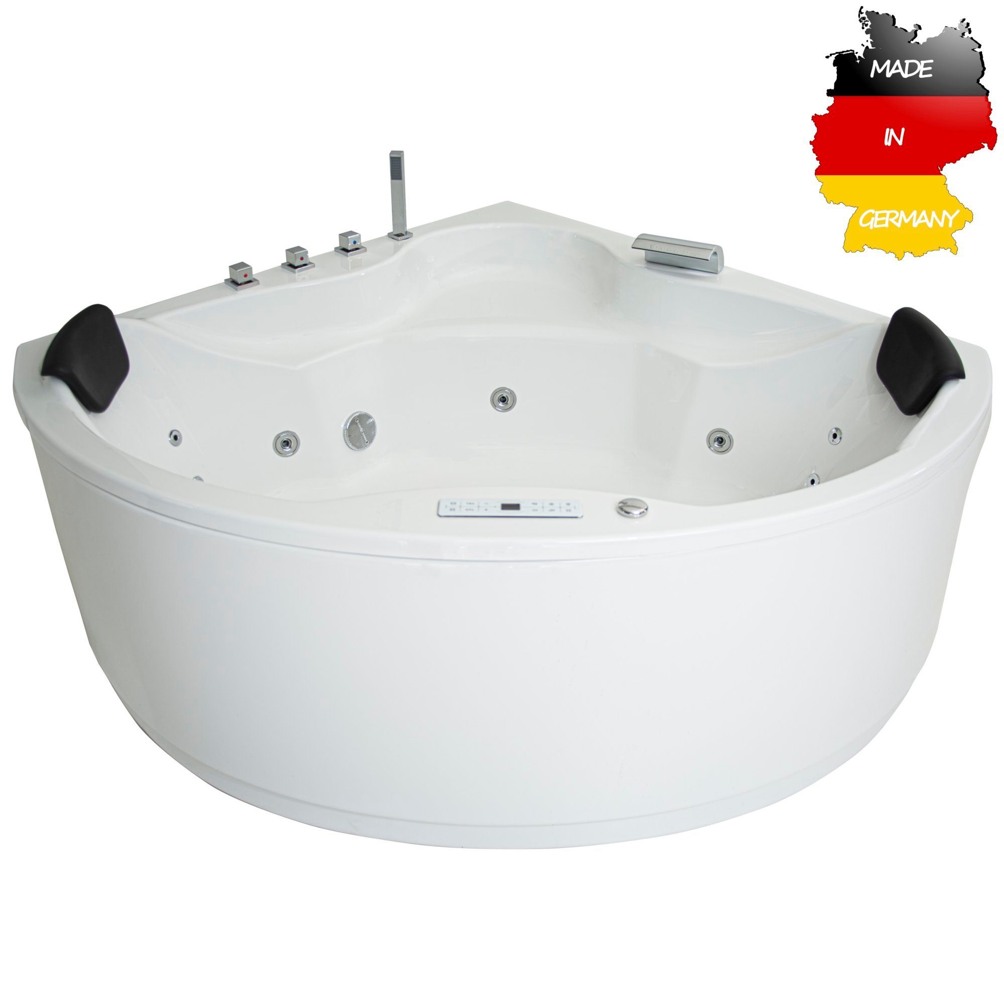 Basera® Whirlpool-Badewanne CLASSIC Indoor Eck-Whirlpool Badewanne Nendo 149 x 149 cm, (Komplett-Set), mit 21 Massagedüsen, Wasserfall, LED, Touchpanel, Bluetooth und Radio. Reduzierter Preis € 2.711,99. Unverbindliche Preisempfehlung € 2.799,00