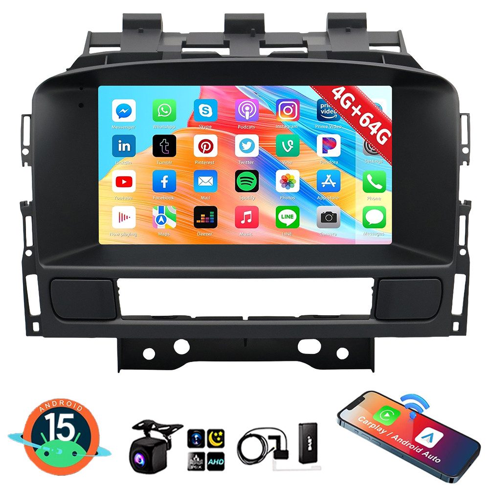 ESSGOO DAB+ 64G Android 15 Carplay Für Opel Astra J 2010-2014 GPS Navi WiFi Autoradio (4+64GB(optional), DAB+ (optional), RDS, AM, FM, Carplay Android Auto Bluetooth EQ USB GPS Navi WIFI Touchscreen)
