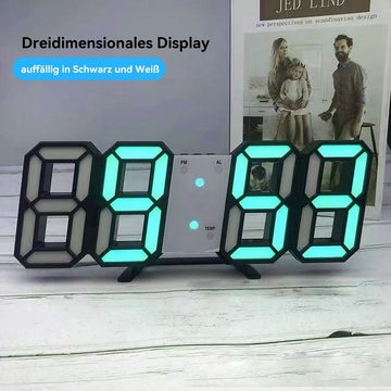 Welikera Wanduhr 3D LED Digitalwecker, 12/24 Stundenanzeige, 22 x 4 x 10 cm