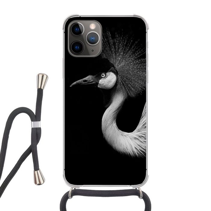 MuchoWow Handyhülle Kranich - Schwarz - Weiß - Vogel - Tiere Handyhülle Telefonhülle Apple iPhone 13 Pro