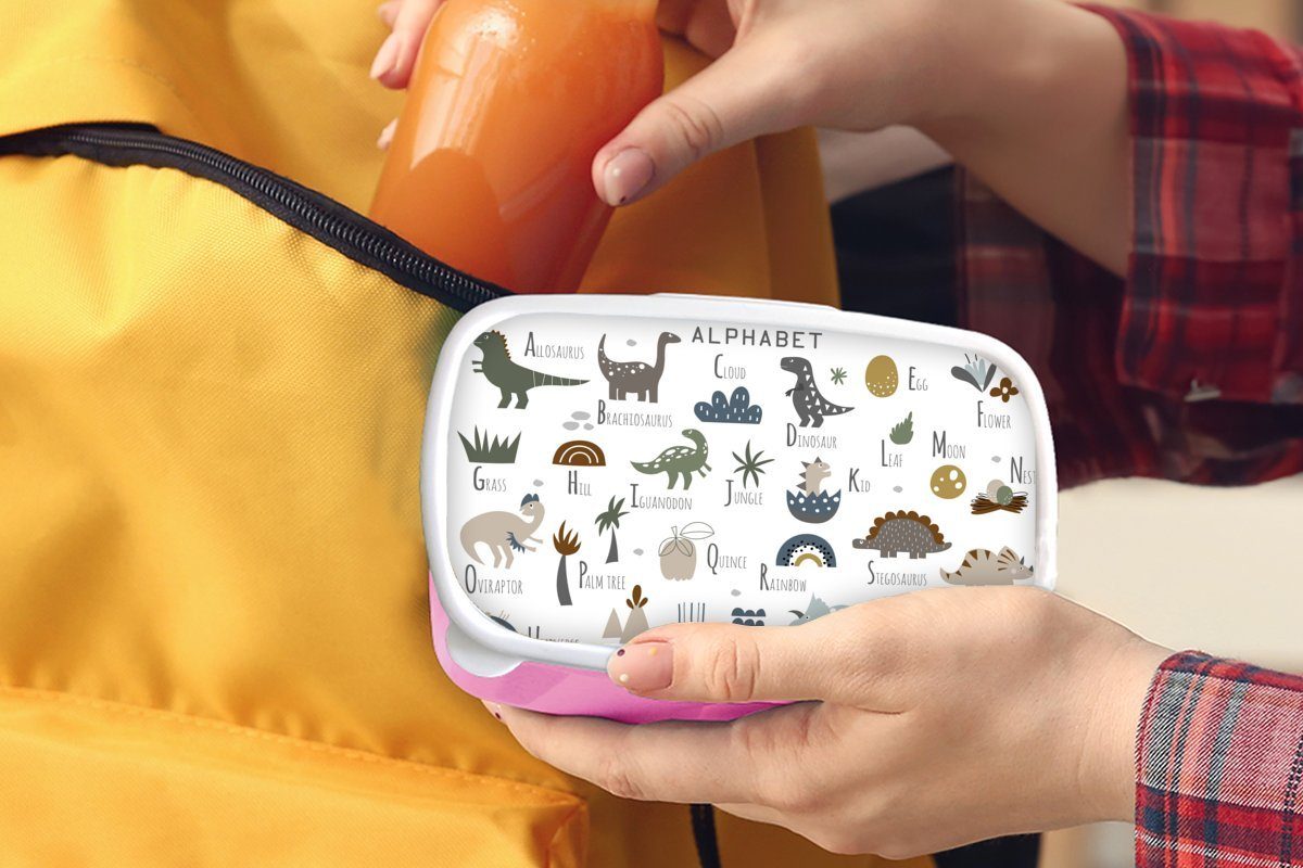 MuchoWow Lunchbox Kinderzimmer - Buchstaben Snackbox, - Mädchen Kinder, Dinosaurier Brotbox Kunststoff für - Erwachsene, Brotdose Kinder, Mädchen, rosa - (2-tlg), Kunststoff, Jungen 