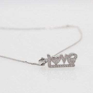 ELLAWIL Silberkette Kette mit Love Inschrift Anhänger Damen Zirkonia Halskette Mädchen (Kettenlänge 45 cm, Sterling Silber 925), inklusive Geschenkschachtel