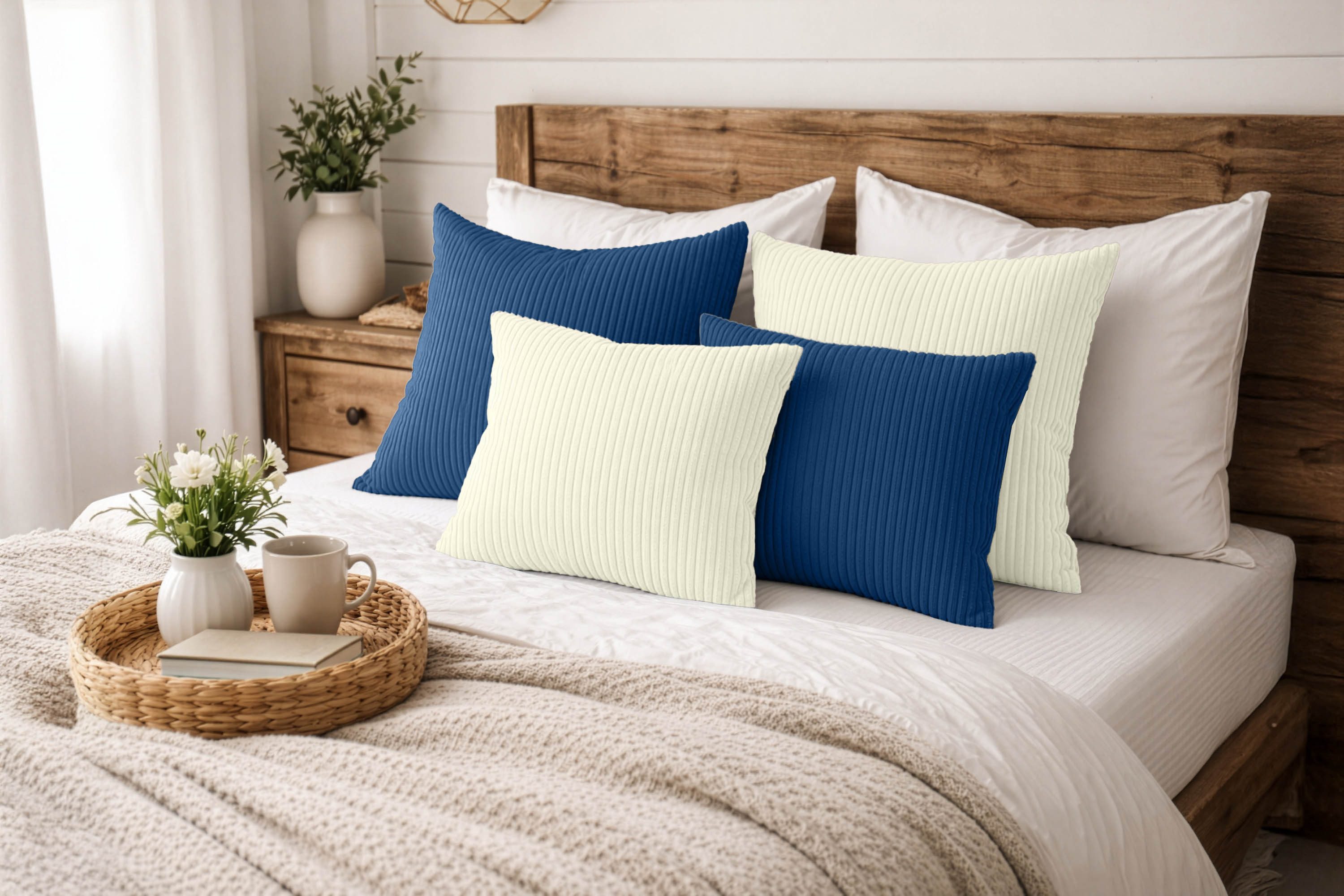 Amilian Dekokissen 4er Set mit Füllung - Sofakissen Set - 2x 45x45 cm + 2x 35x45 cm, (4 Stück) Zierkissen - Kuschelkissen - Couchkissen mit Kissenfüllung