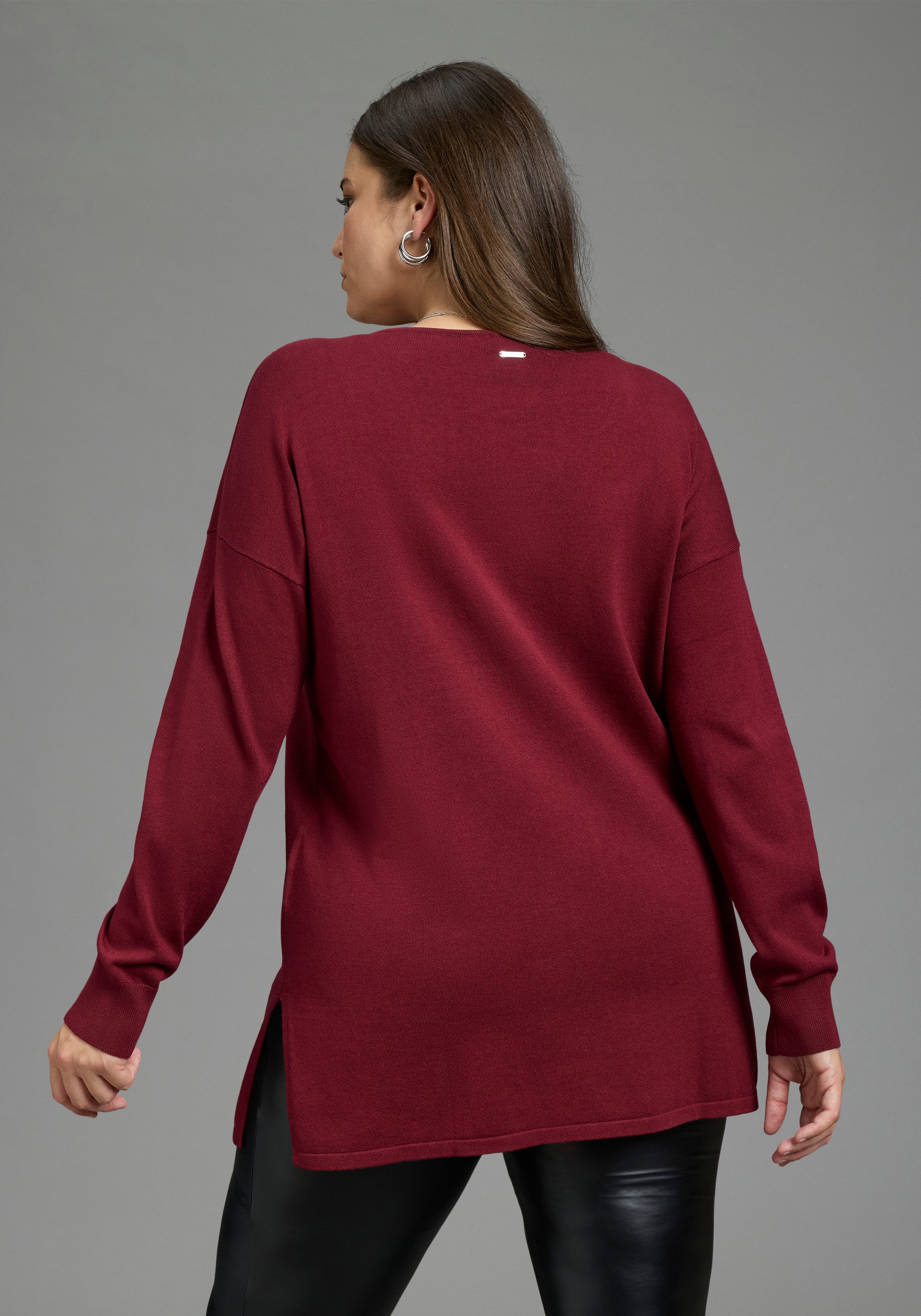 Laura Scott CURVE Longpullover Große Größen aus fließendem Feinstrick mit schönem V-Ausschnitt