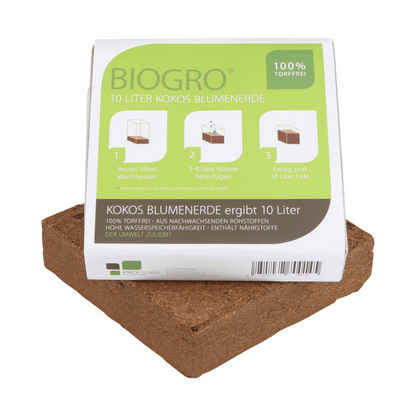 PRINIDOR Bio-Erde BioGro® Kokosfaser Ziegel im Quellbeutel ergibt je ca 10 l Erde, mit organisch aufgedüngt, (1-St), für Innen und Außen ergibt 10 Liter