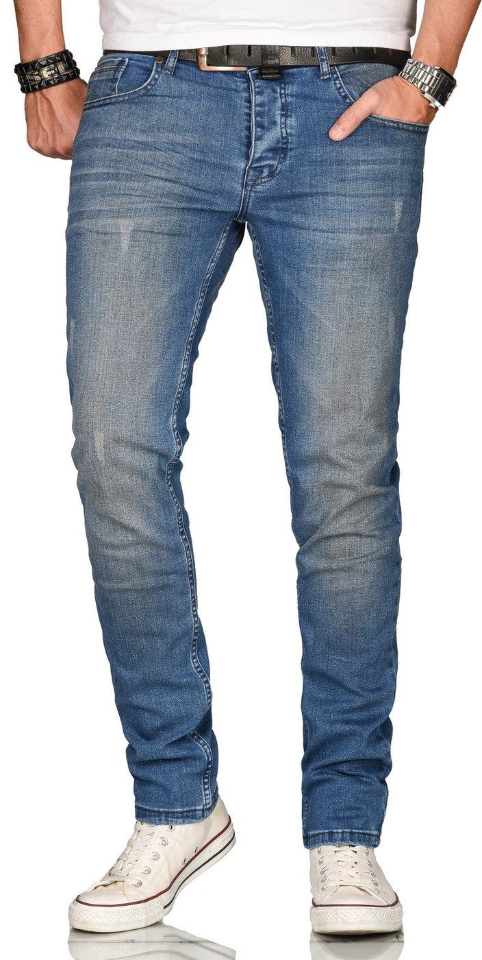 Alessandro Salvarini Straight-Jeans ASElia mit fein strukturiertem Jeansstoff und 2% Elasthan mittelblau