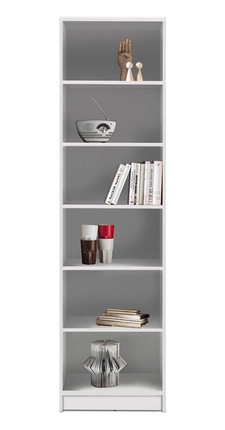 Bücherregal OPTIMUS, B 54 x H 198 cm, Weiß matt, mit 6 Fächern
