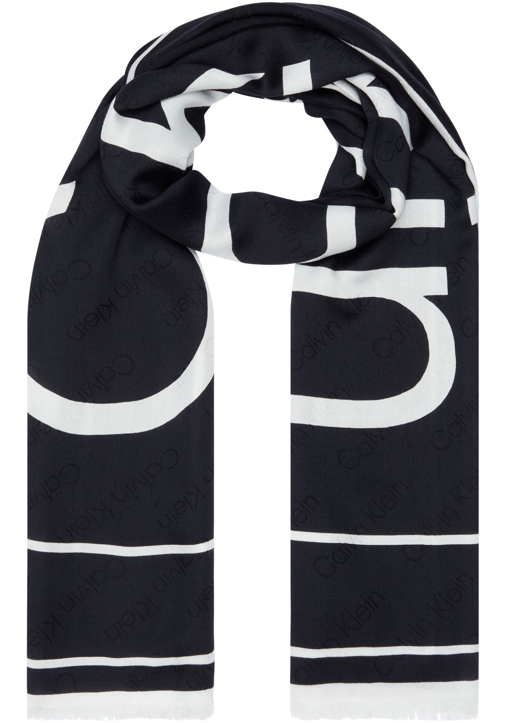Calvin Klein Schal LOGO schwarz-weiß O/PRINT JQ SCARF 70X180