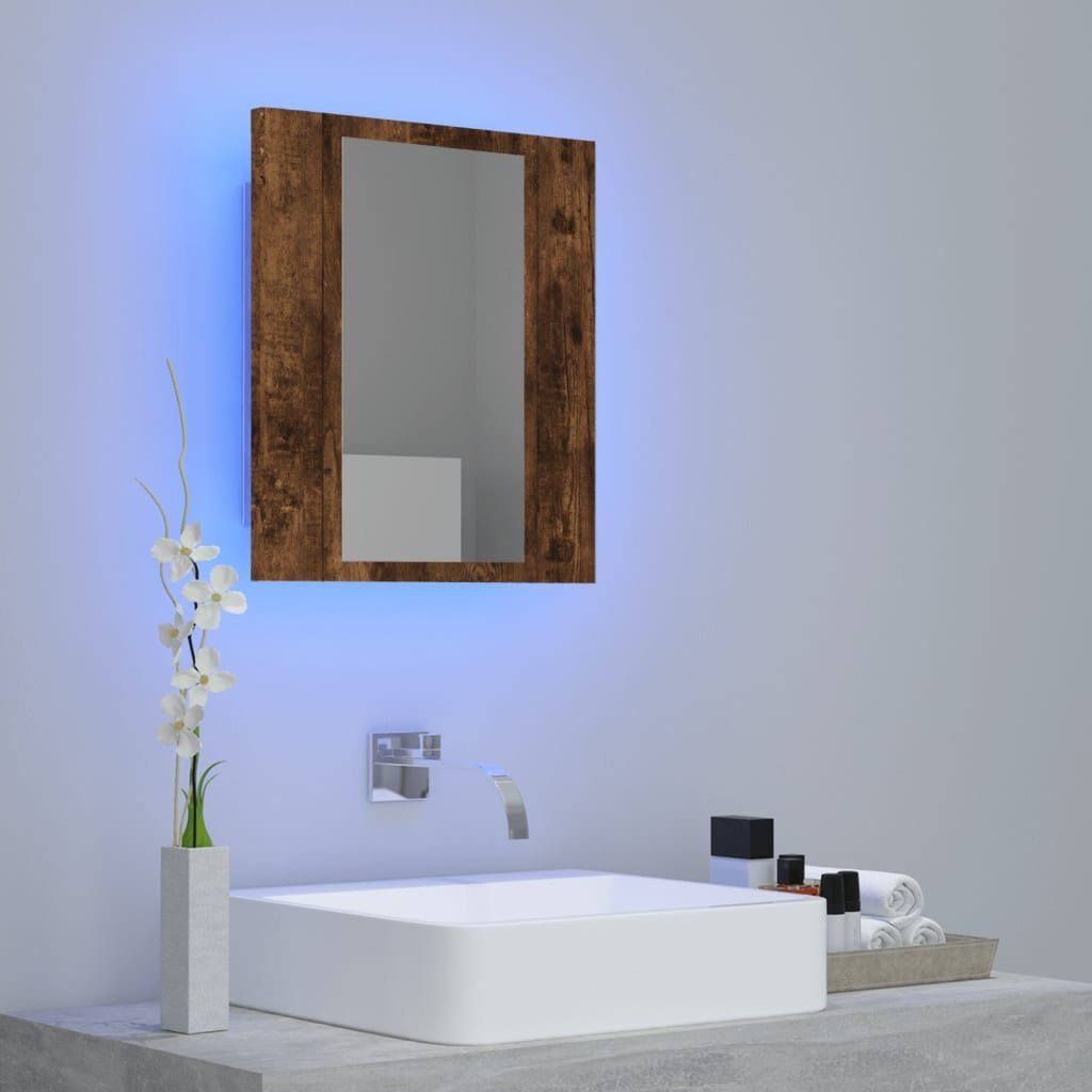 vidaXL Badezimmerspiegelschrank Holzwerkstoff LED-Spiegelschrank cm Räuchereiche 40x12x45 (1-St)