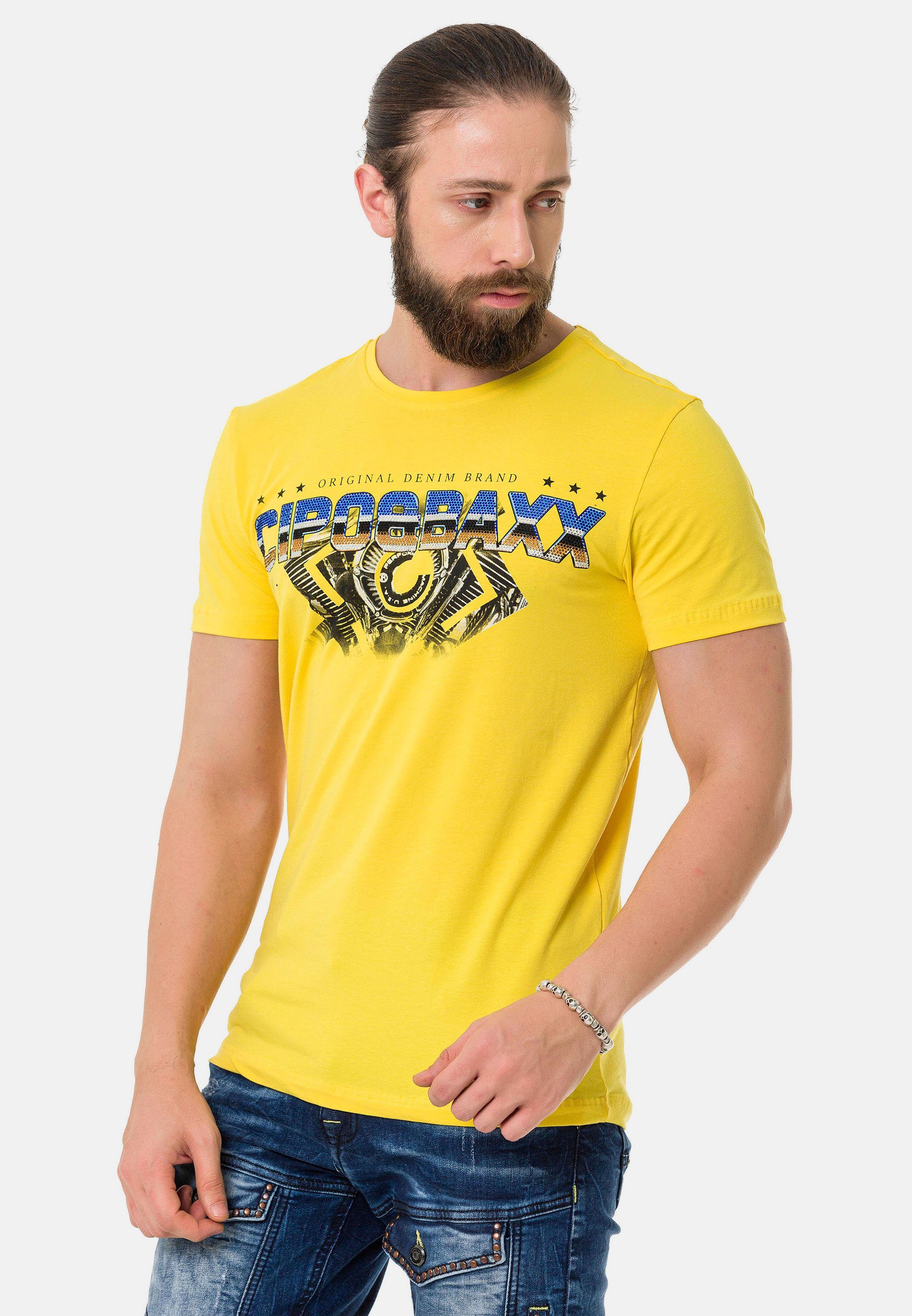 Cipo & Baxx gelb Marken-Schriftzug trendigem T-Shirt mit