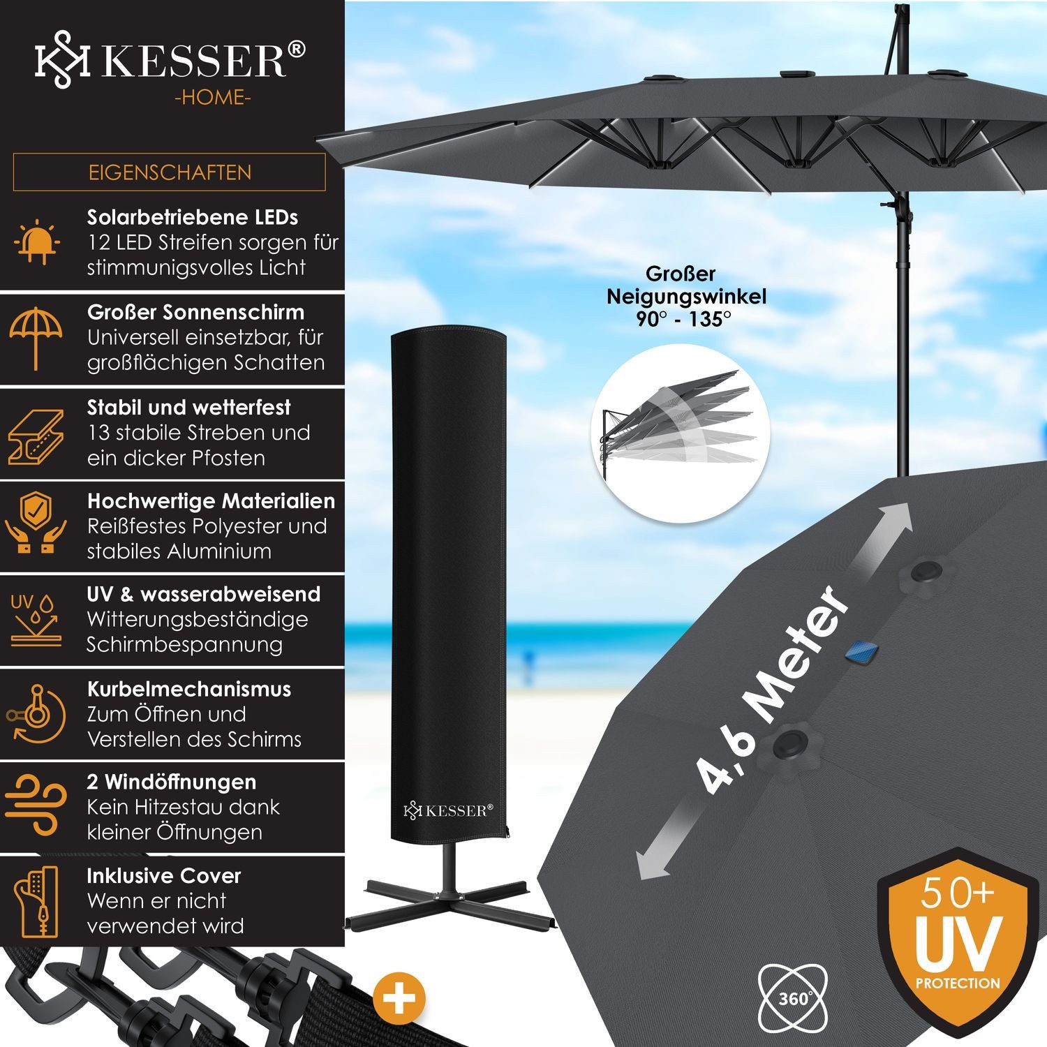 KESSER Sonnenschirm, Sonnenschirm Doppelsonnenschirm 4,6m x günstig online kaufen