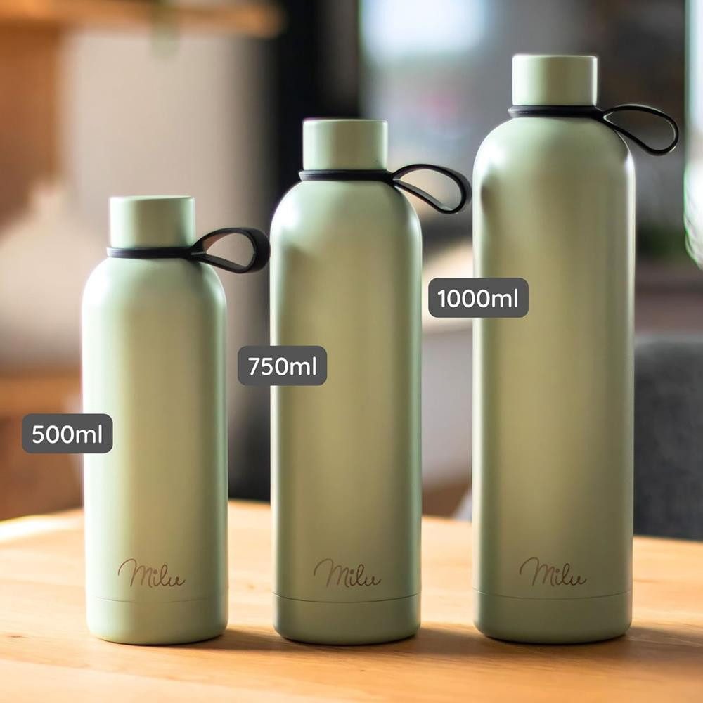 Milu Isolierflasche Isolierflasche aus Edelstahl mit Trageschlaufe, Thermosflasche auslaufsicher
