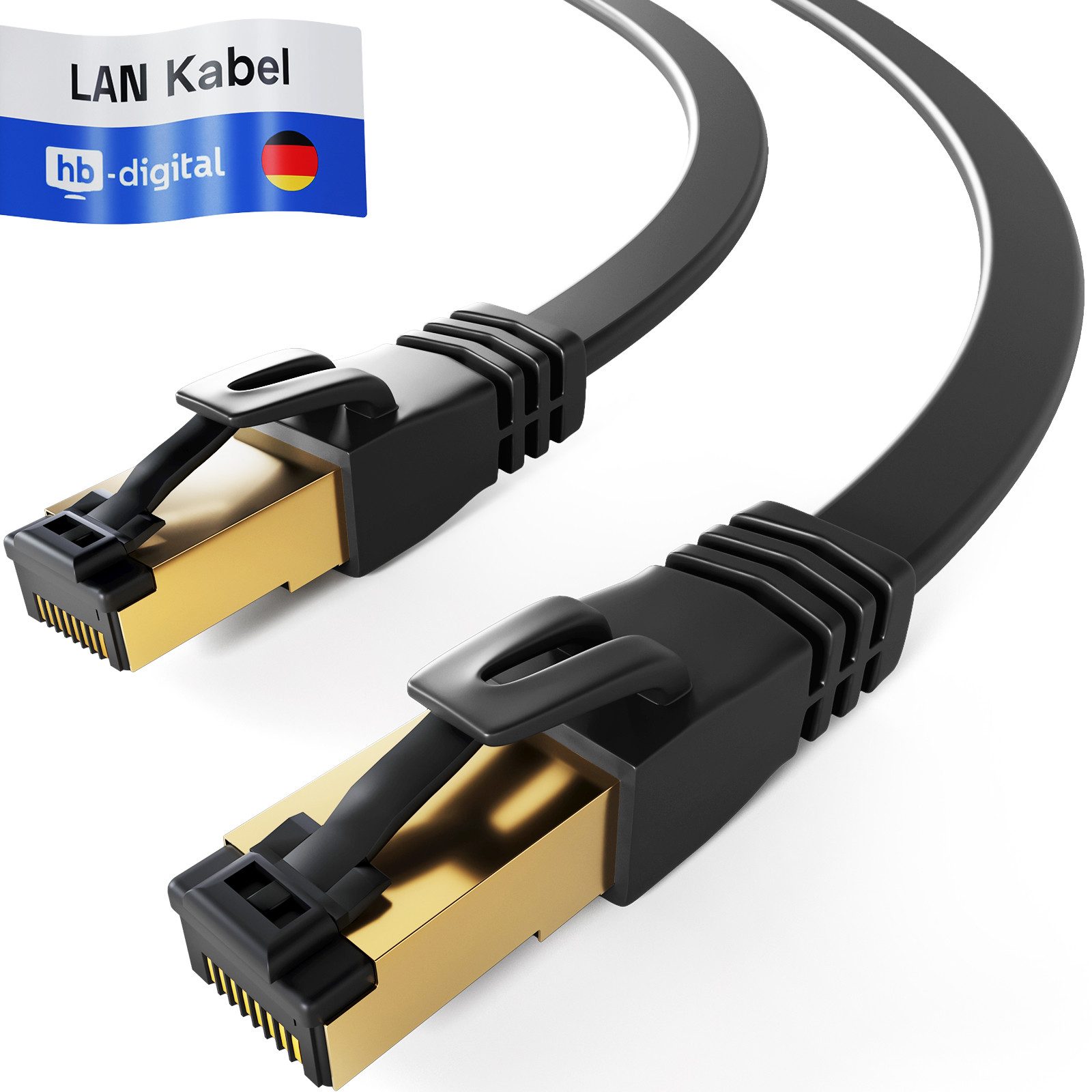 HB-DIGITAL Patchkabel CAT 8.1 U/FTP (LSZH) SCHWARZ 0,25m Netzwerkkabel, A - RJ45 Stecker, B - RJ45 Stecker (8P8C), (25 cm), Flachkabel ideal für schwer zugängliche Stellen