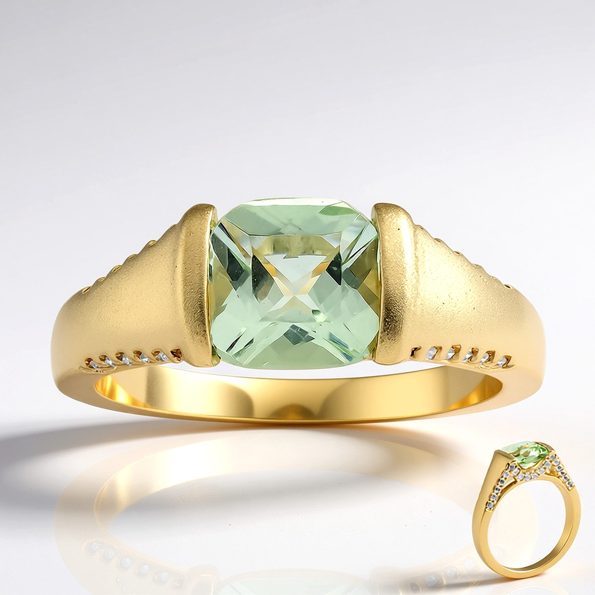Cavill Goldring Ring aus 9-karätigem Gold mit grünem Beryll, Brasilien, 1,088 ct (1-tlg)