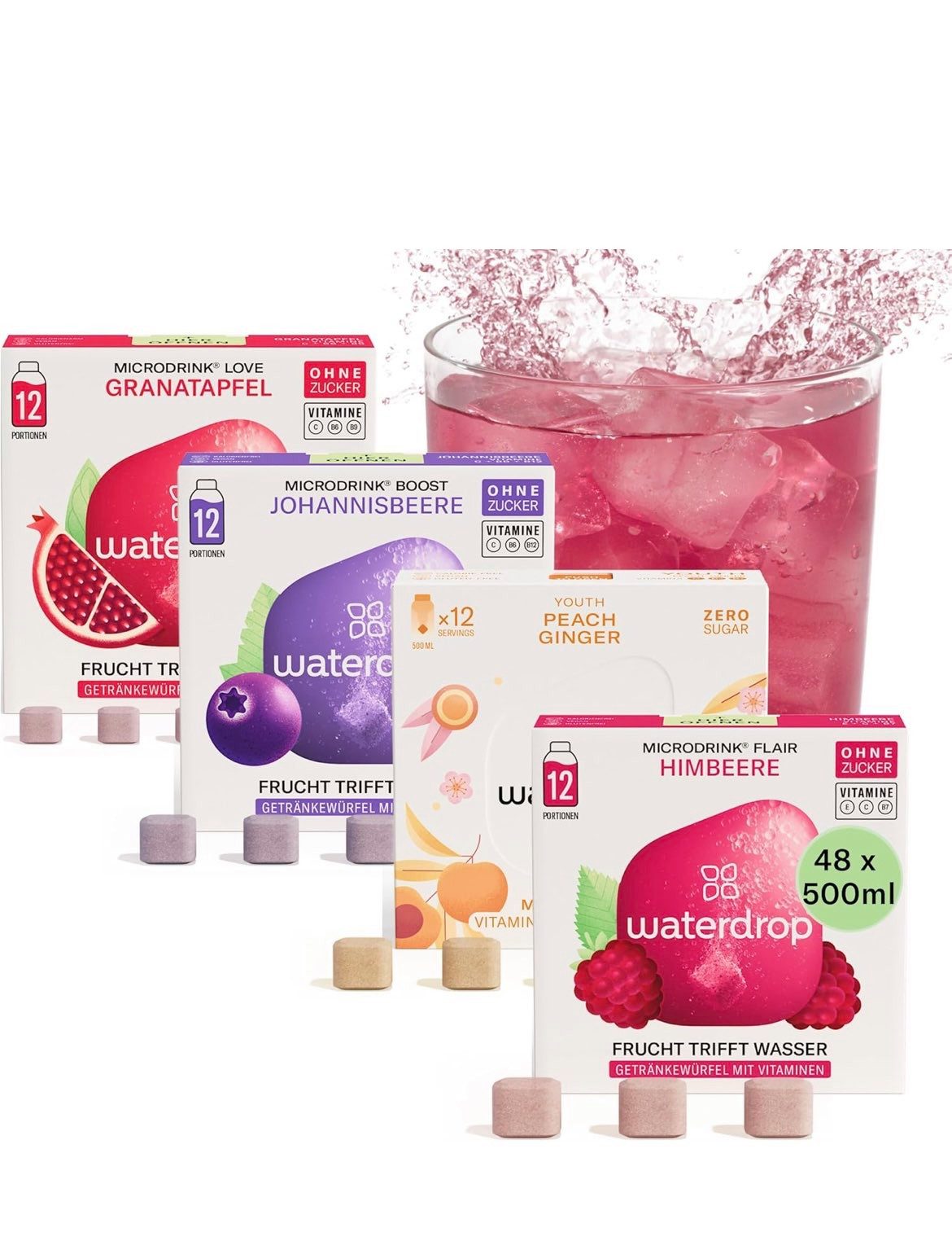 Microdrink Set – 48 Waterdrop Würfel in 4 verschiedenen Sorten Kapseln