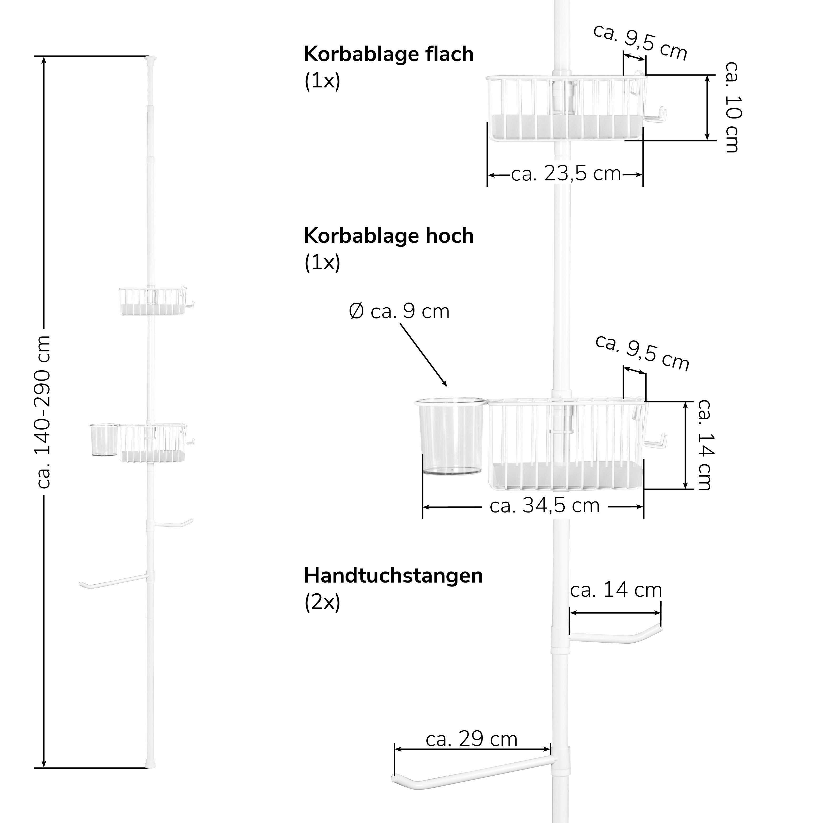 bis Körbe, Teleskop-Badregal, | 2 Stangen, Teleskopregal Teleskop-Stange weiß bremermann 2 bremermann weiß