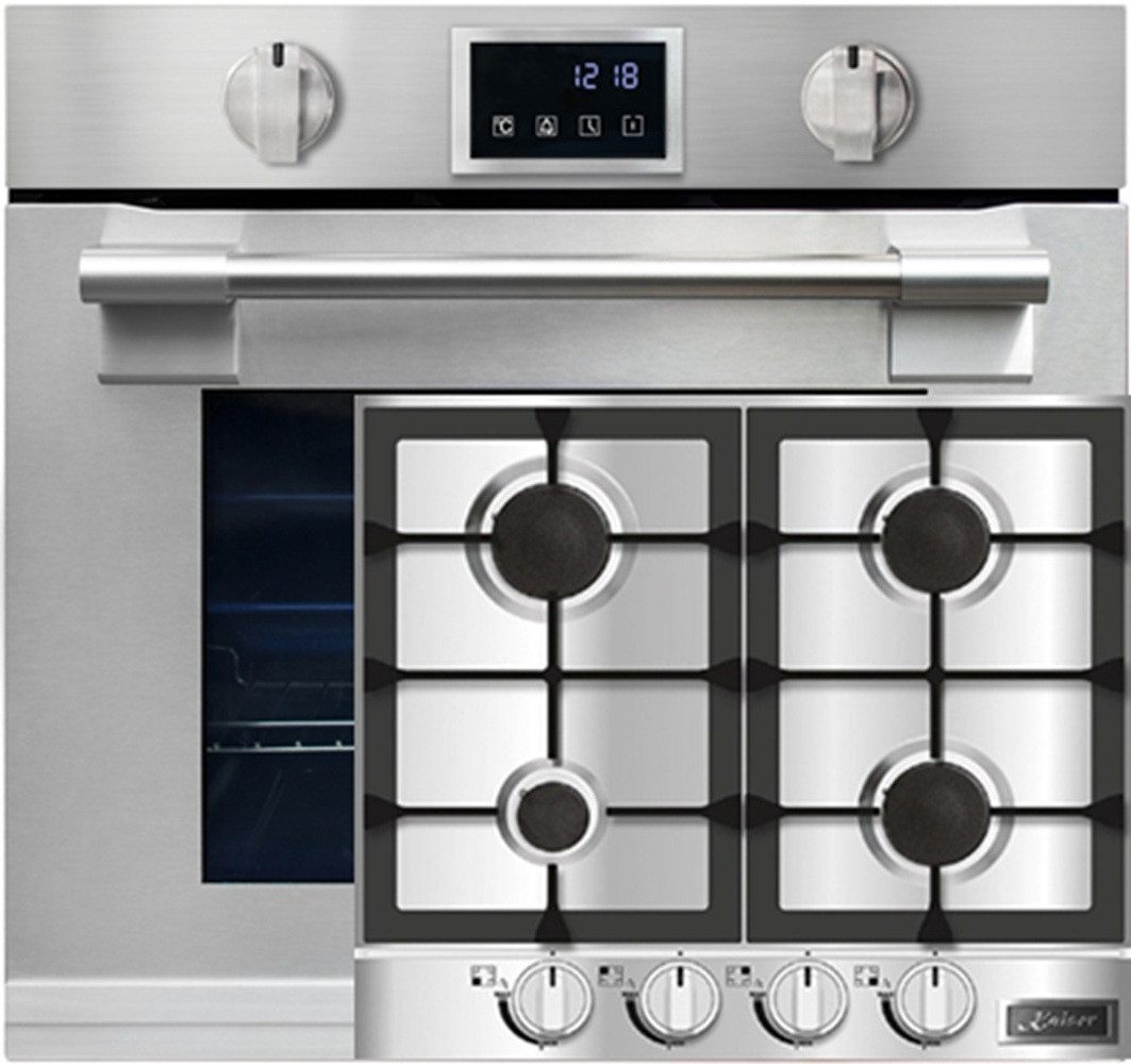 Kaiser Küchengeräte Backofen-Set Herd Set Autark XXL Einbau-Backofen 86L, mit Pyrolyse & AirFry, Touchdisplay, Drehknebel, 11 Funktionen+Gas-Kochfeld 60 cm EH 6339+KG 6357., mit 1-fach-Teleskopauszug
