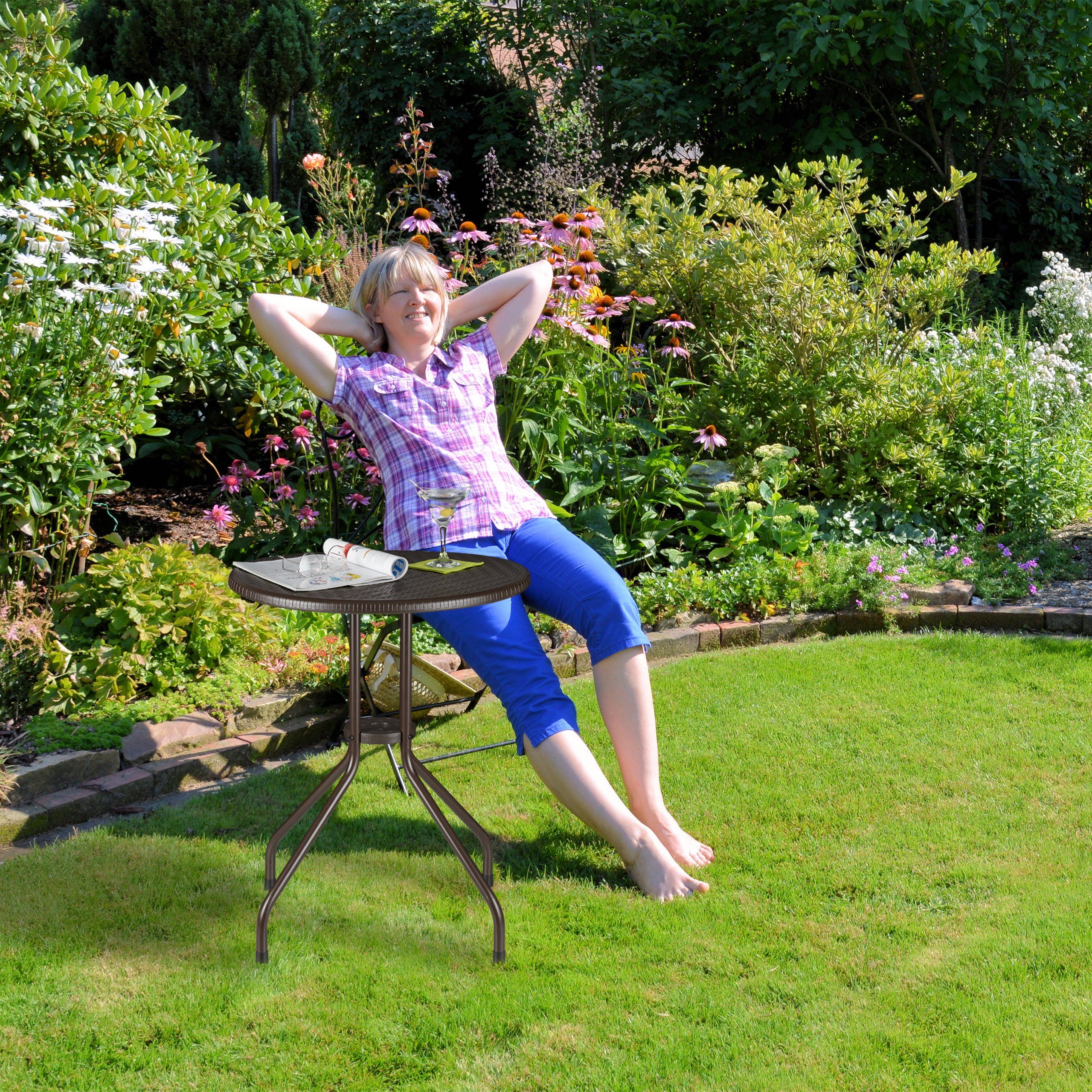 relaxdays Gartentisch rund brau (Einzelstück, 1-St)