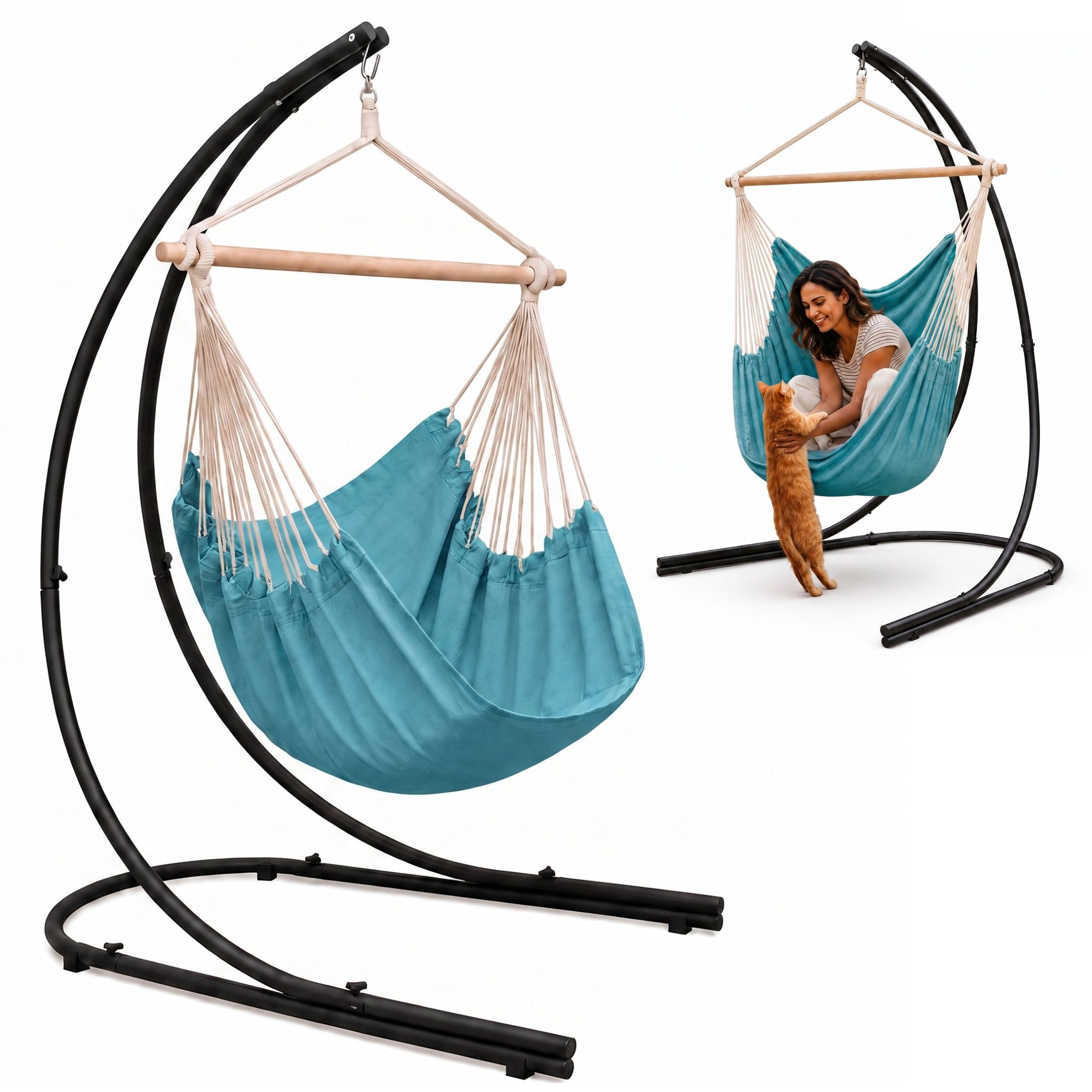 AMANKA Hängestuhl Hängestuhlgestell HSG-153 mit Hängestuhl HMG-40, 185 x 130 cm Hängesitz für Kinder und Erwachsene - 360° Relaxsessel