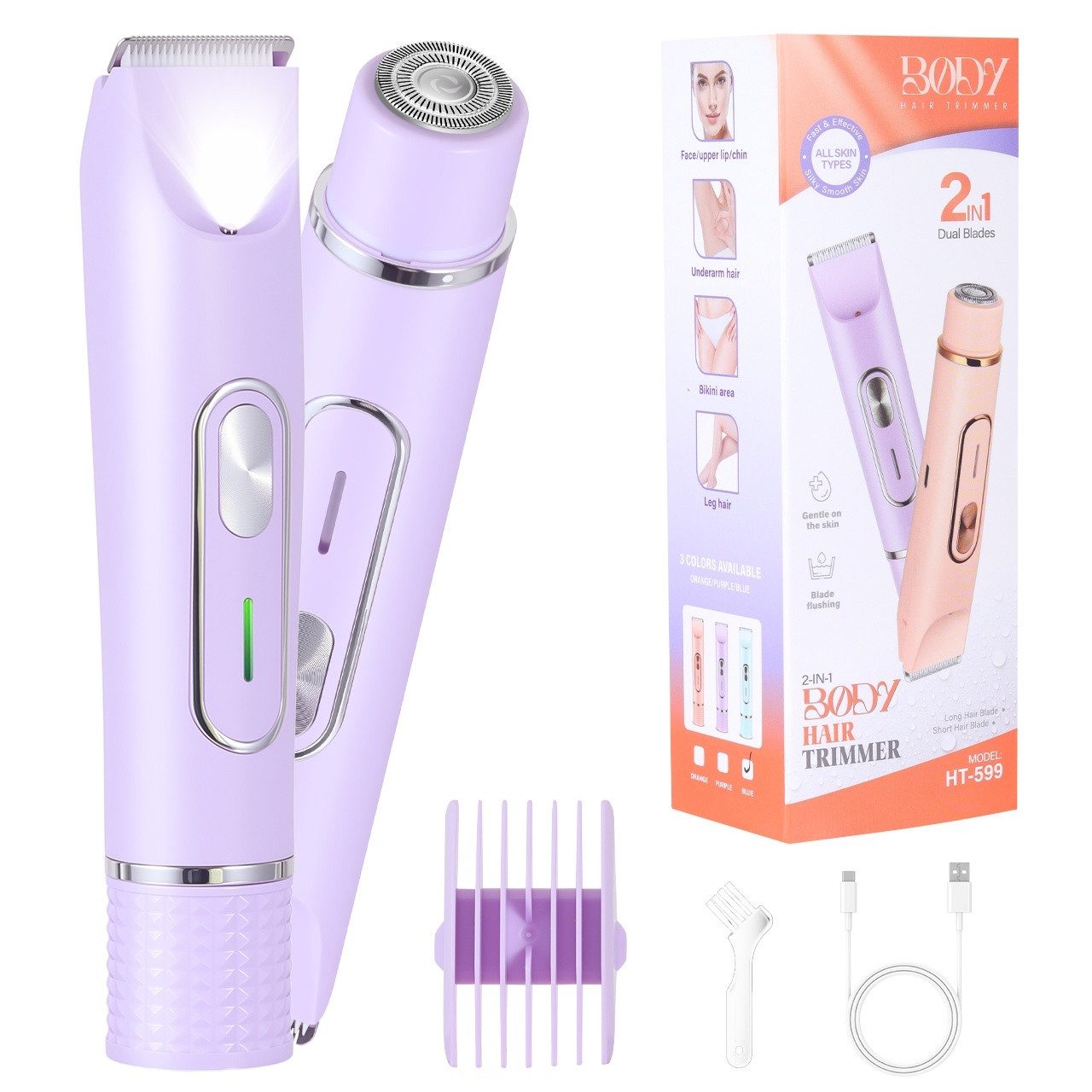 HATTEKER Epilierer HT-599, Aufsätze: 1 St., Damenrasierer, Bikini-Trimmer, 2-in-1