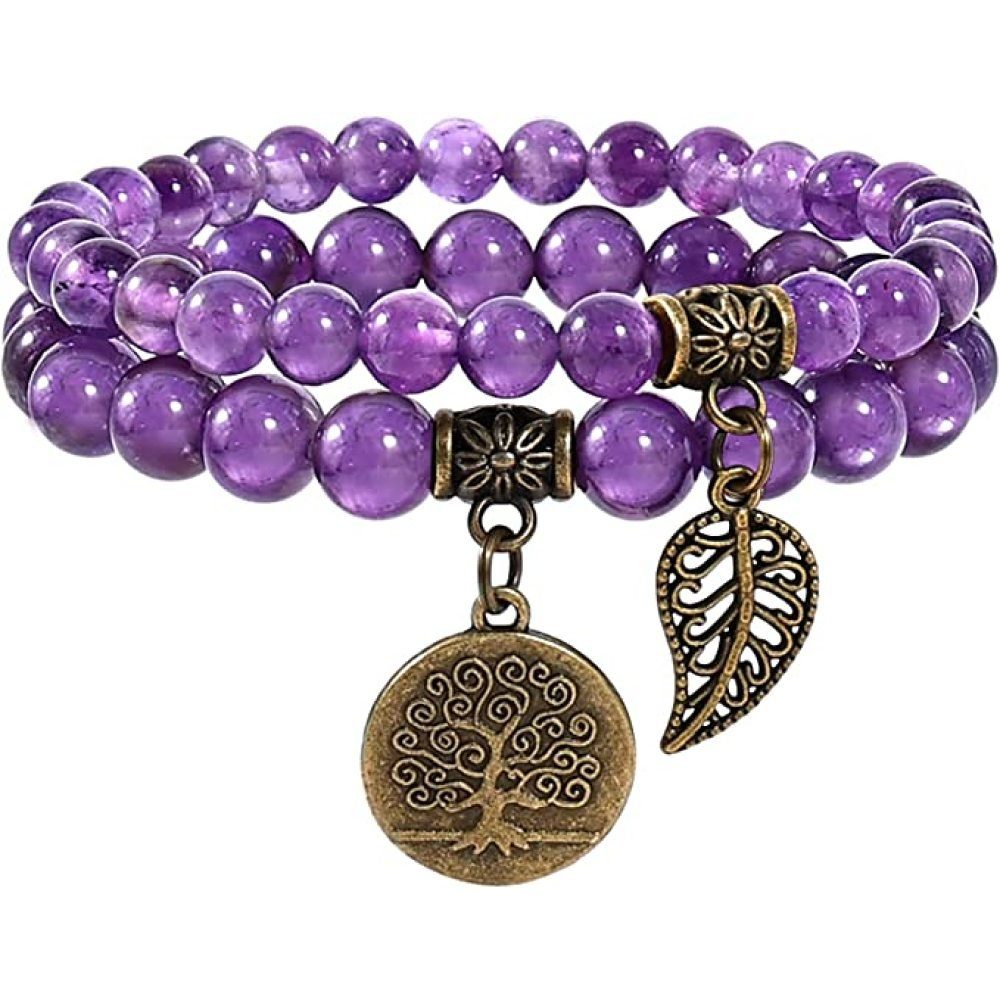 GelldG Armband Chakra Armband für Frauen, Natürliches Kristall Heilsteine Armband ‎‎lila