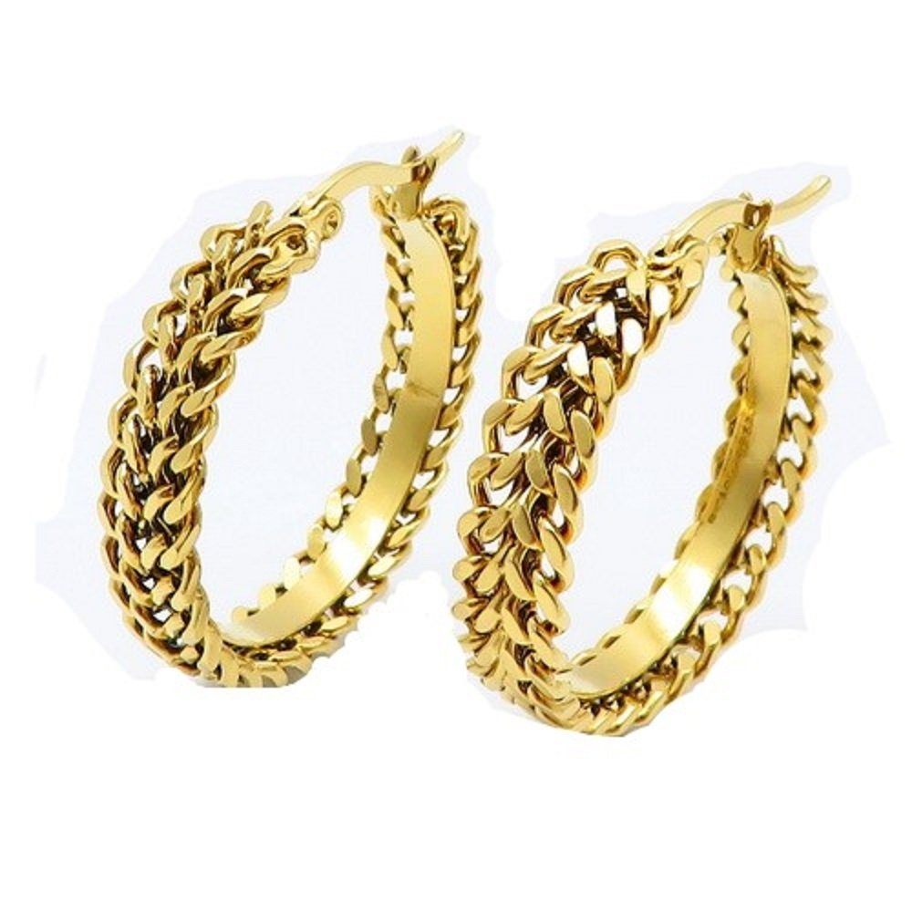 2-tlg), Kettenmuster (1 Creolen Damen Boho Edelstahl Ohrringe Paar (2 Ohrschmuck Style Ohrring-Set aus Stück), gold mit BUNGSA