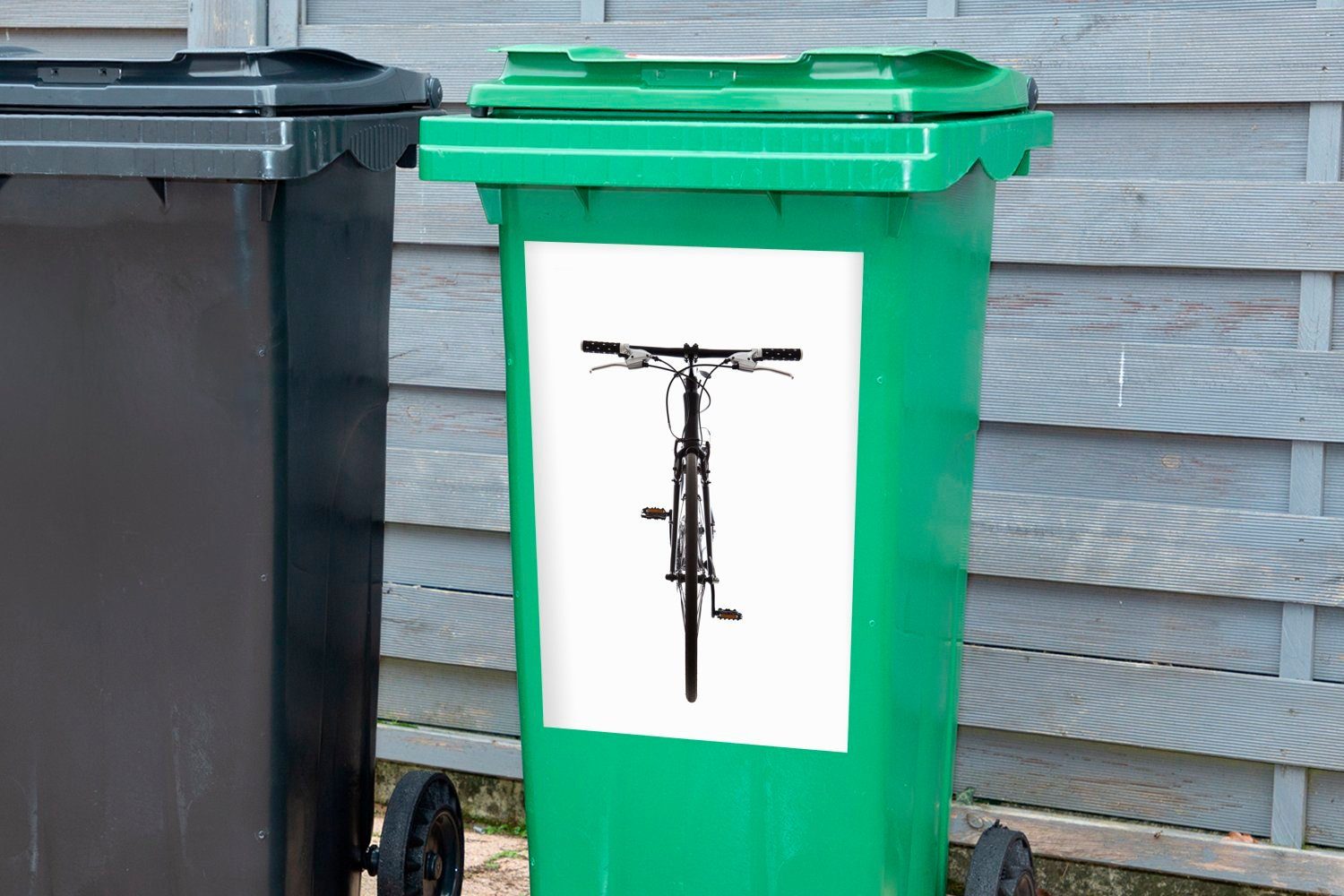 MuchoWow Wandsticker Mülltonne, eines Mountainbikes St), Abfalbehälter (1 Mülleimer-aufkleber, Sticker, Vorderansicht Container