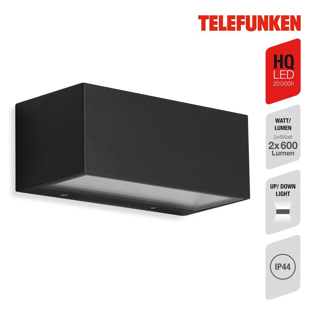 Telefunken Außen-Wandleuchte 314405TF, LED fest integriert, 2700K - Extra-Warmweiß, Wand Außenleuchte IP44 4000K 12W 18,5x7,5x9,1cm