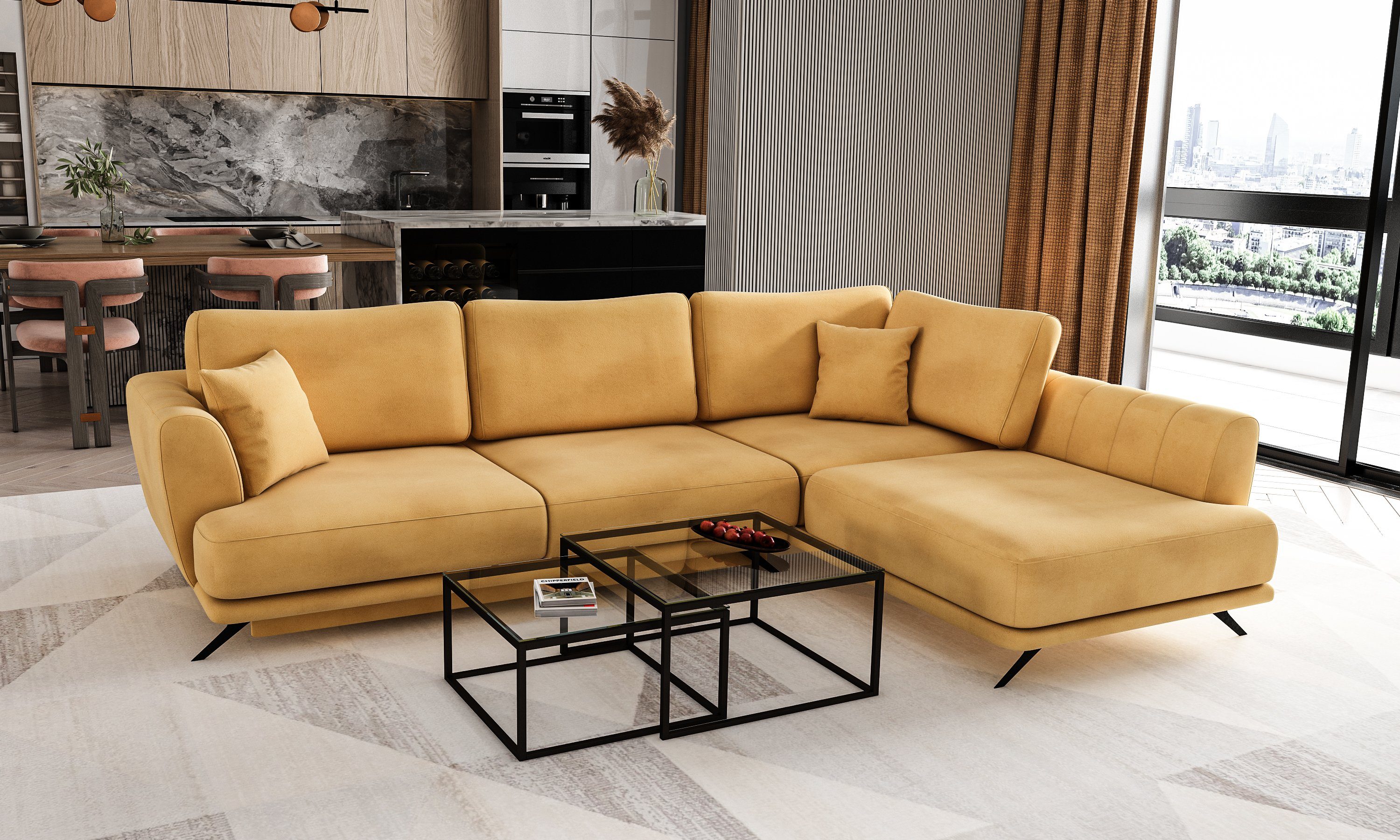 yourhouse24 Ecksofa Larde mit Schlaffunktion und Bettkasten Loco 45